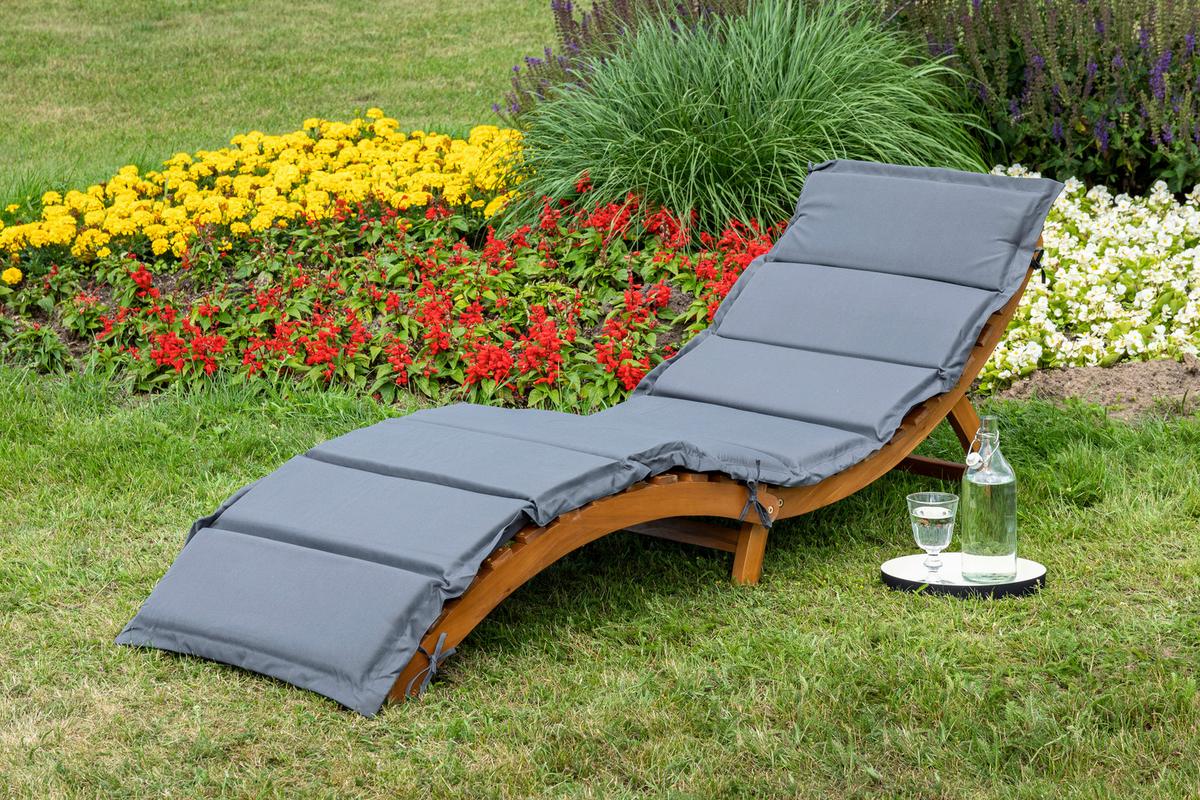 Gartenliege Honopu Naturfarben inkl. Auflage - Grau/Akaziefarben, KONVENTIONELL, Holz/Textil (54/60/180cm) - Gardenson