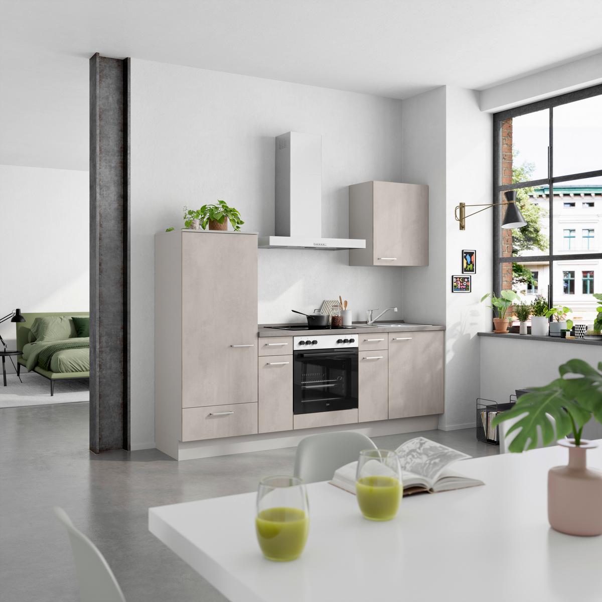 Küchenblock Riva Low m. Geräten Grau - Schieferfarben/Edelstahlfarben, MODERN, Holzwerkstoff/Metall (240cm) - Nobilia