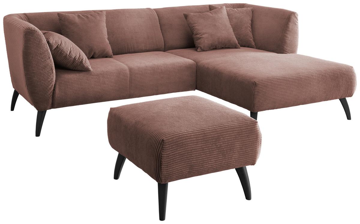 Wohnlandschaft Colori Rosa Cord - Schwarz/Rosa, MODERN, Holz/Textil (264/160cm) - MID.YOU