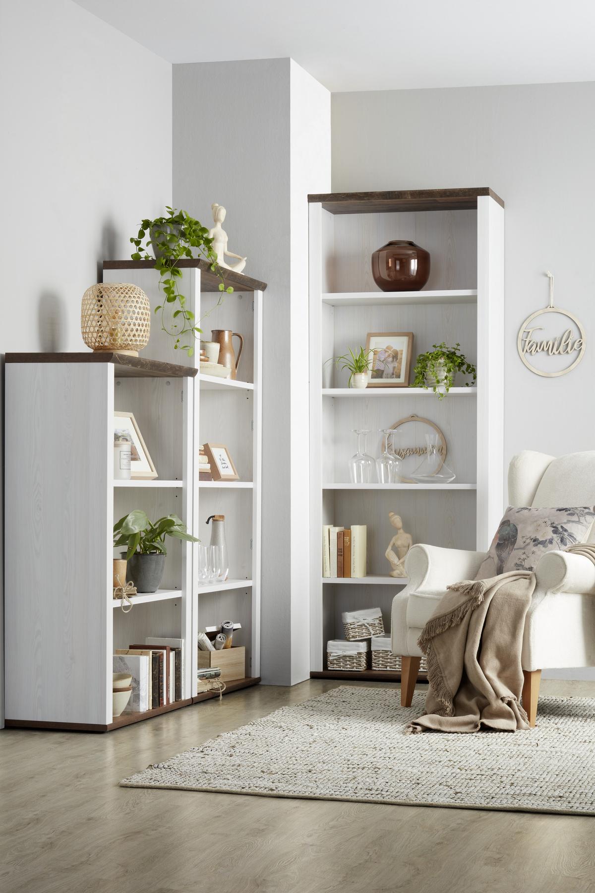 Regal in Weiss/Dunkelbraun - Weiss/Dunkelbraun, Romantik / Landhaus, Holzwerkstoff (76/202/38cm) - Zandiara