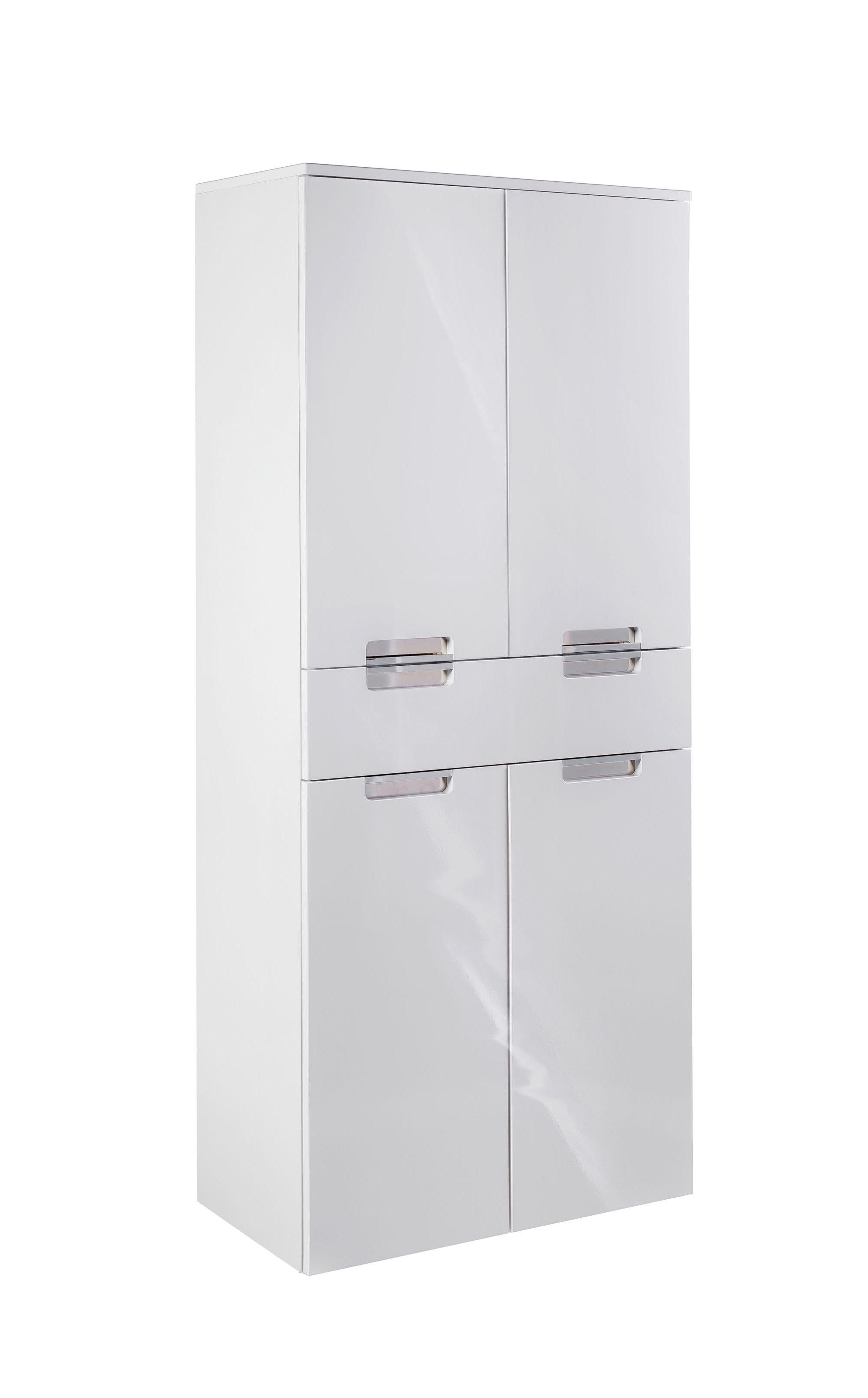 Hochschrank "Mars" , weiß - Chromfarben/Weiß, MODERN, Holzwerkstoff/Metall (65,0/159,0/35,0cm) - MID.YOU