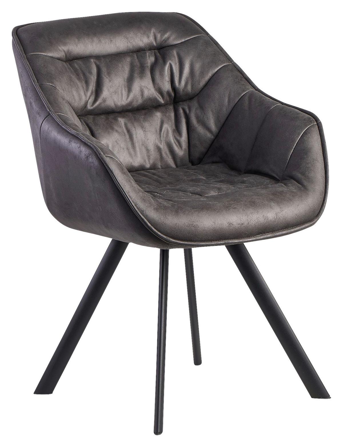 ARMLEHNSTUHL WOHNLING - Schwarz/Grau, Modern, Textil/Metall (60/85/64cm) - MID.YOU