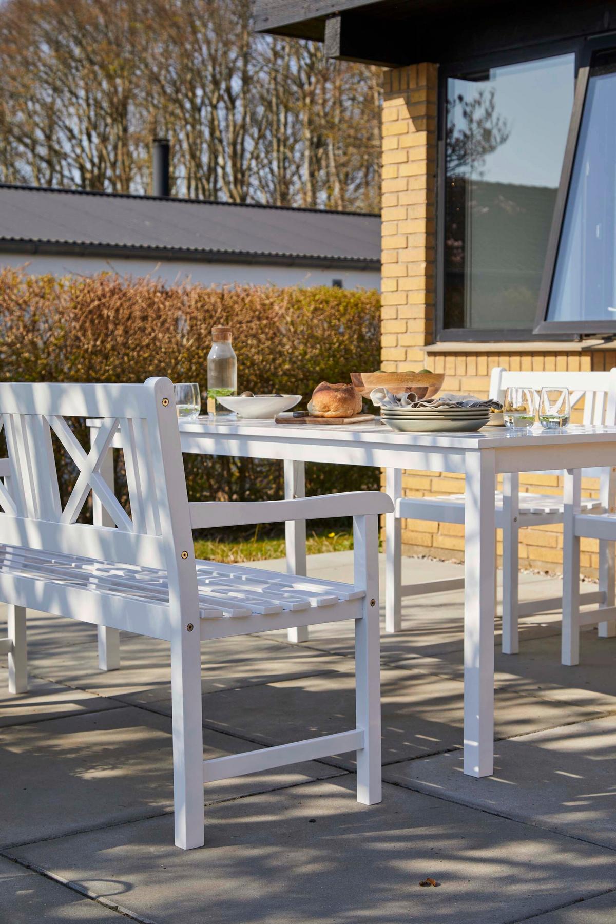 Gartentisch Holz Rosenborg Weiß - Weiß Hochglanz, Natur, Holz (165/80/75cm) - Gardenson