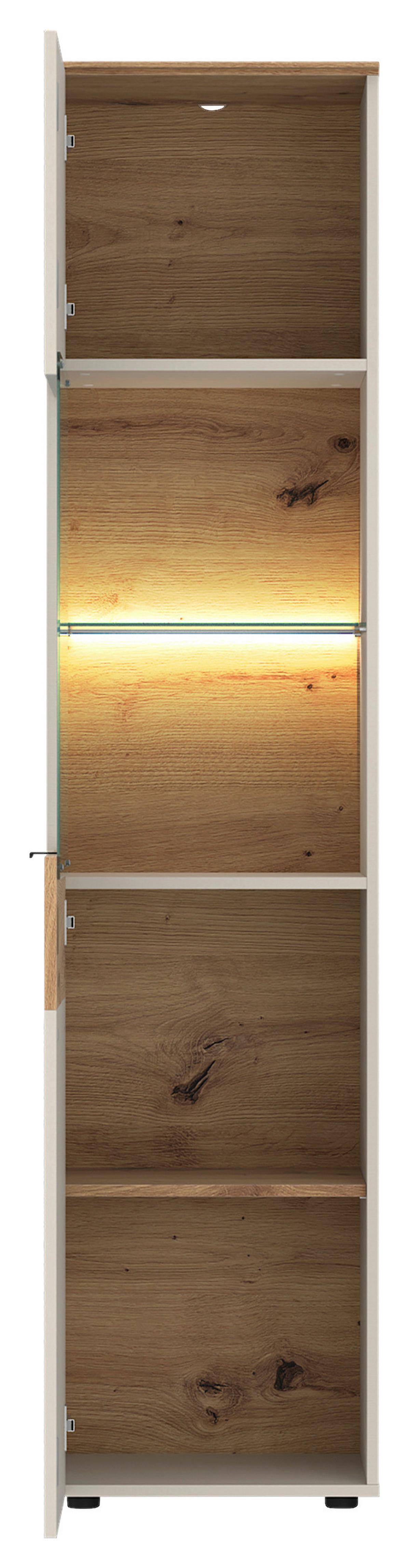 Vitrina Viona - kašmir/hrast Artisan, Basics, staklo/drvni materijal (45/195/40cm) - Modern Living