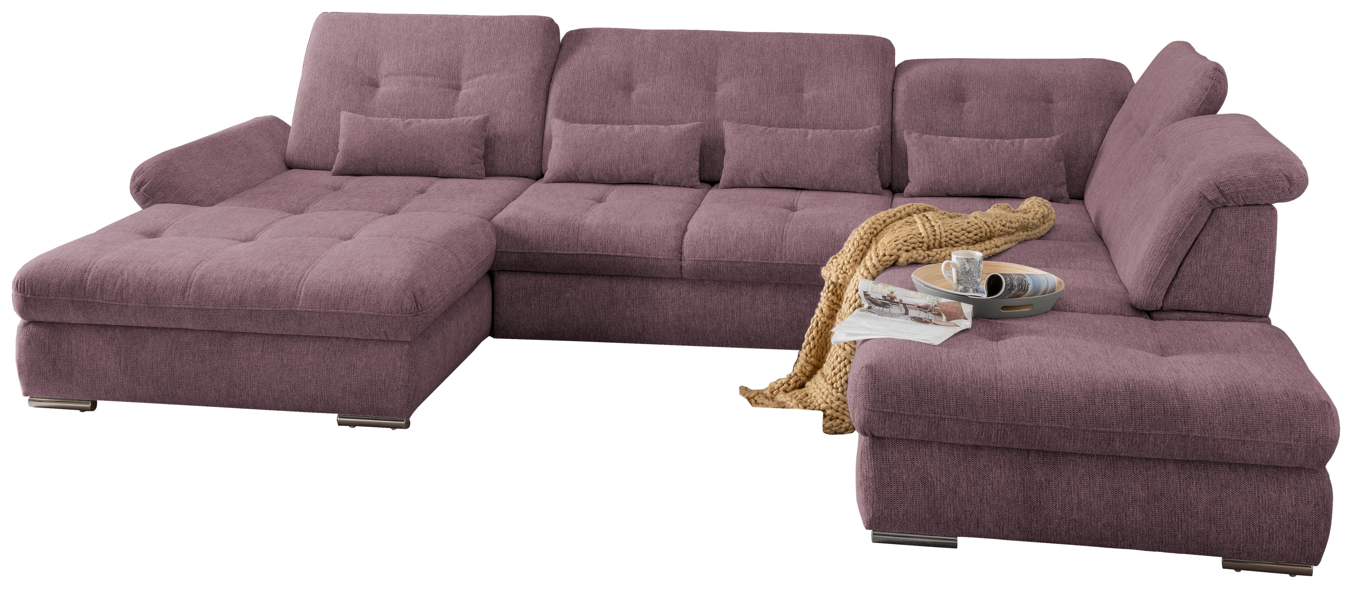 Wohnlandschaft Dalida Brombeere Chenille - Chromfarben/Brombeere, Design, Textil/Metall (195/376/254cm) - Livetastic