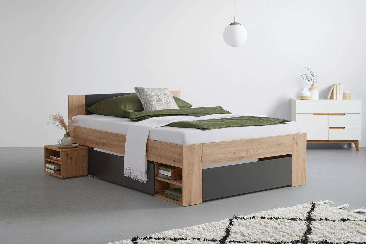 Bett Azurro 2-120 Anthrazit/Eiche Artisan - Anthrazit/Eiche Artisan, MODERN, Holzwerkstoff (120/200cm) - Mömax