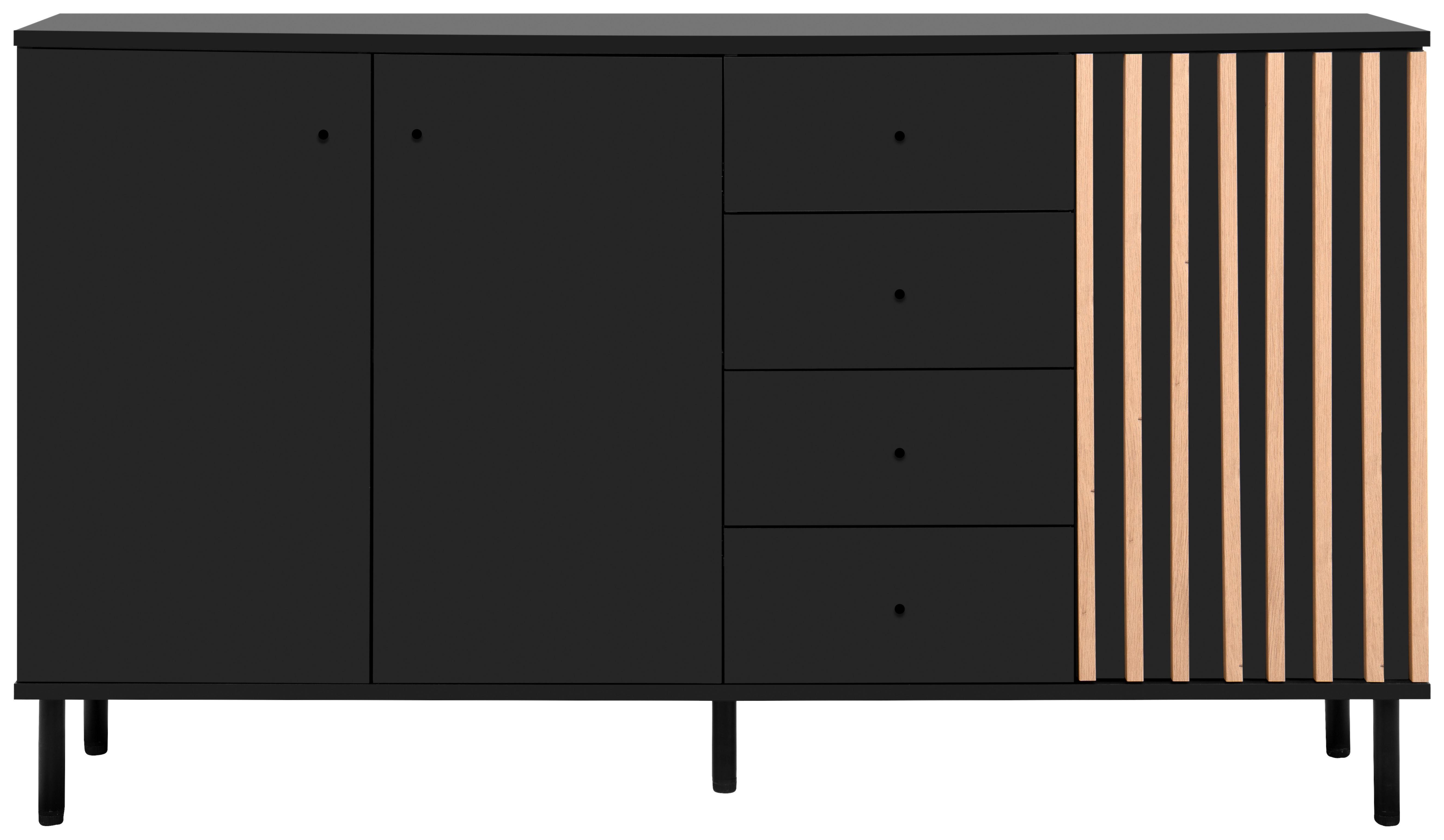 KOMODA SZEROKA MONZA - czarny/dąb artisan, Design, materiał drewnopochodny/metal (160/90/40cm) - Livetastic