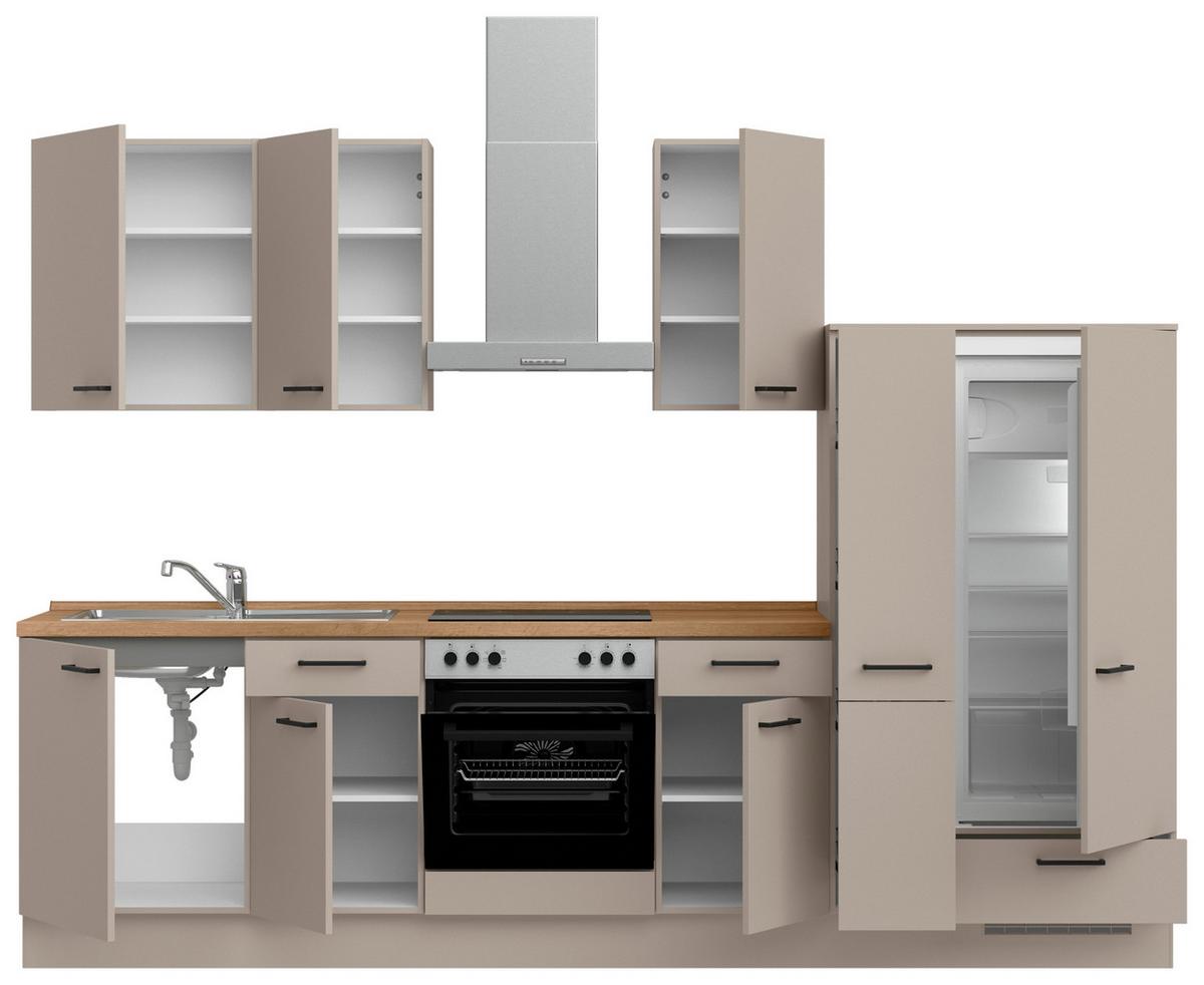 Küchenblock Easytouch Low m. Geräten Sandfarben - Sandfarben/Eichefarben, MODERN, Holzwerkstoff/Metall (300cm) - Nobilia