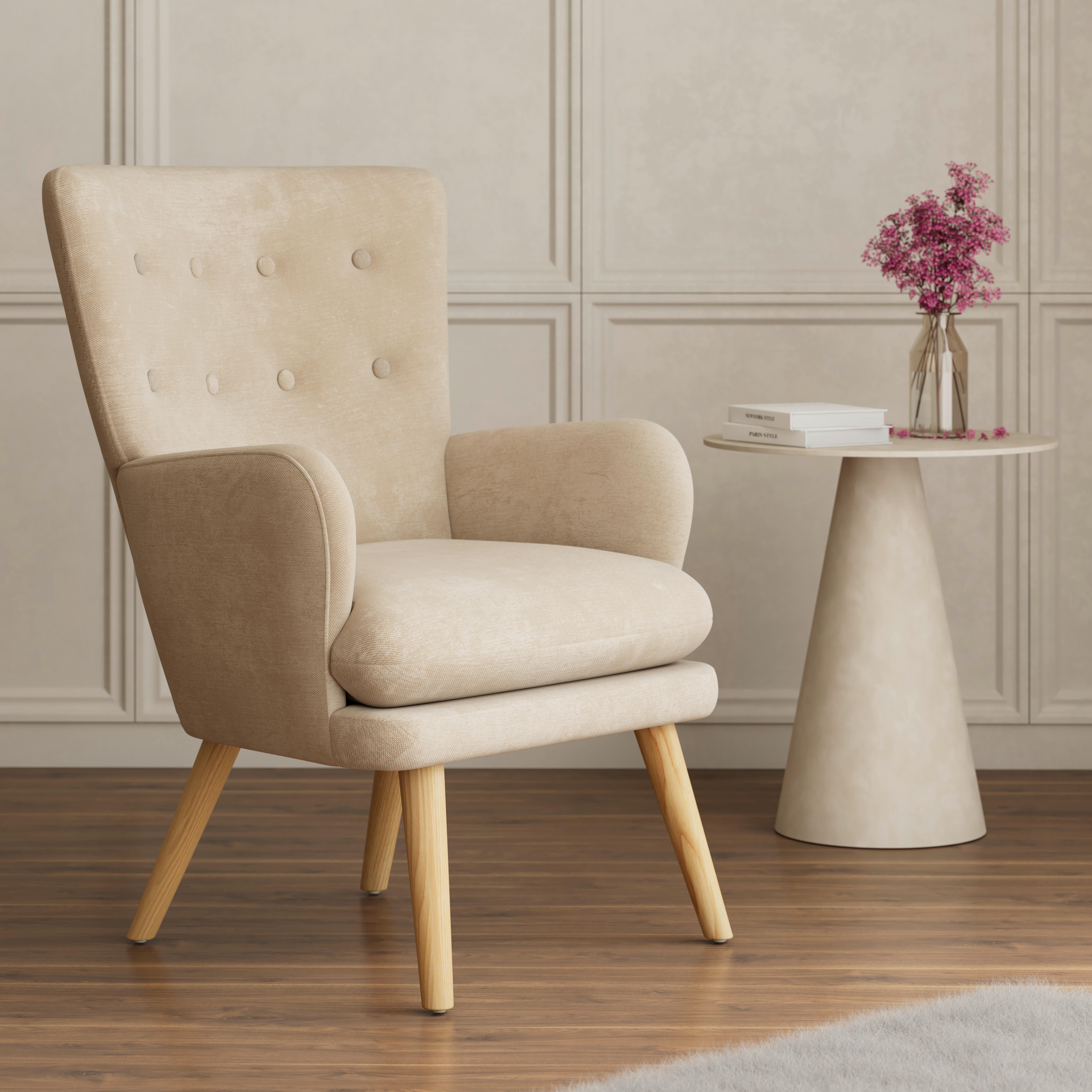 Ohrensessel Stanka Beige Webstoff - Sandfarben/Naturfarben, MODERN, Holz/Textil (67/91/72cm) - Bessagi Home