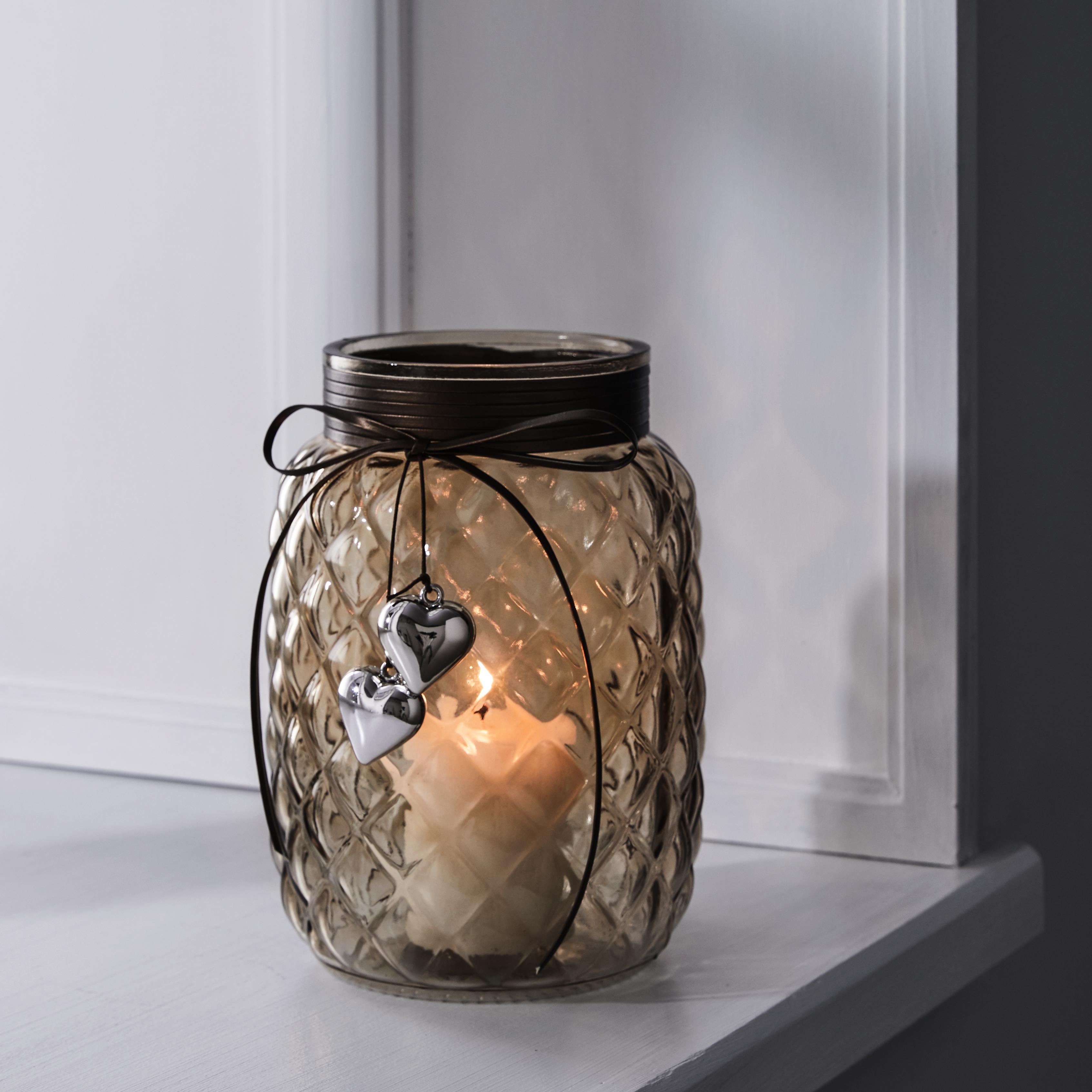 Windlicht in Hellbraun Ø/H ca. 14,5/20,5 cm 'Keno' - Hellbraun, MODERN, Glas (14,5/20,5cm) - Bessagi Home