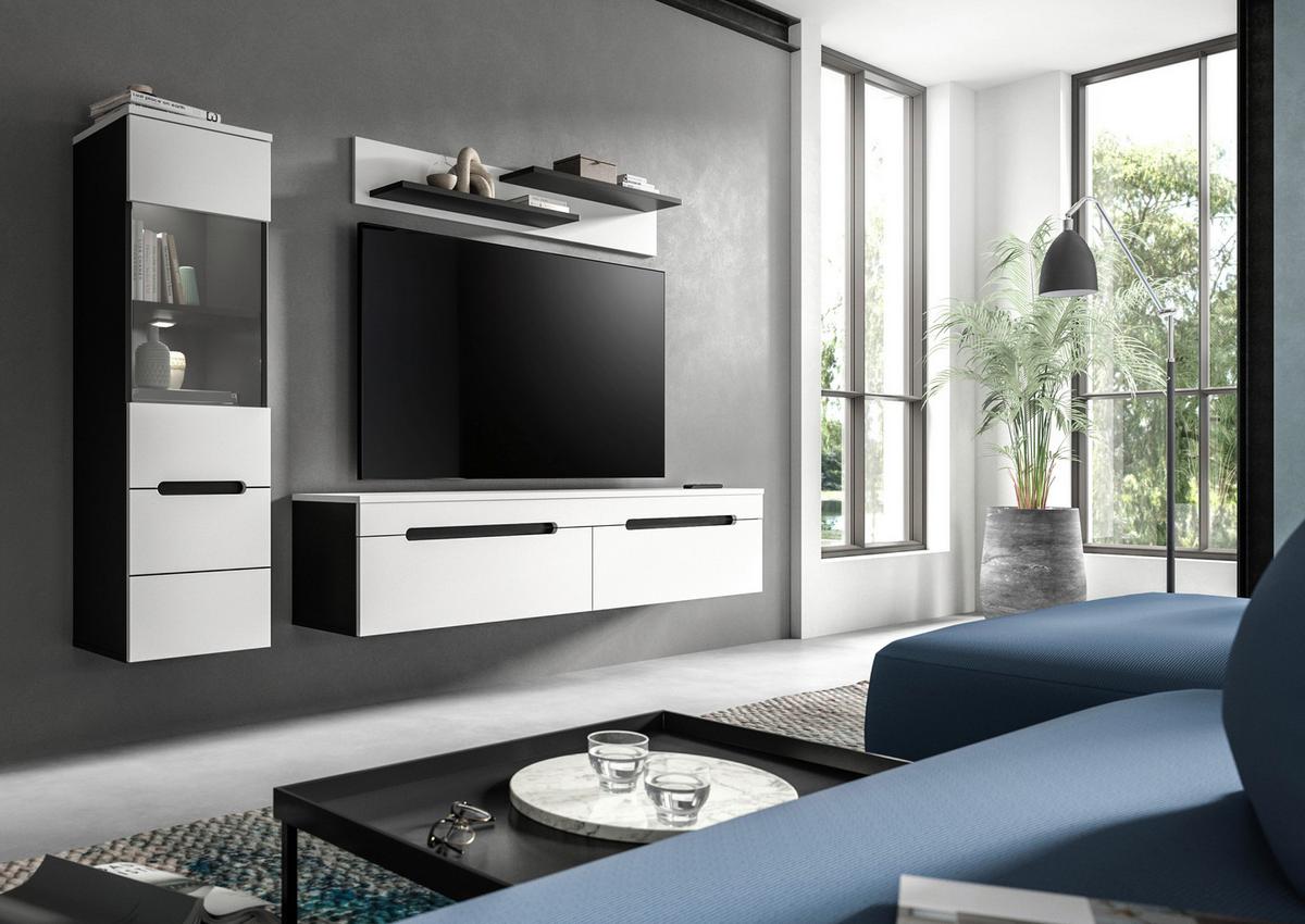 Dnevni Regal Canu, Bela, Siva, Osvetlitev, 3-Delni - črna/bela, Design, umetna masa/leseni material (221/141/33cm) - Livetastic