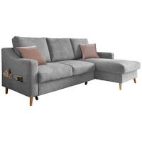 Wohnlandschaft Valentina Grau Mikrofaser - Dunkelrosa/Naturfarben, Design, Holz/Textil (228/150cm) - MID.YOU