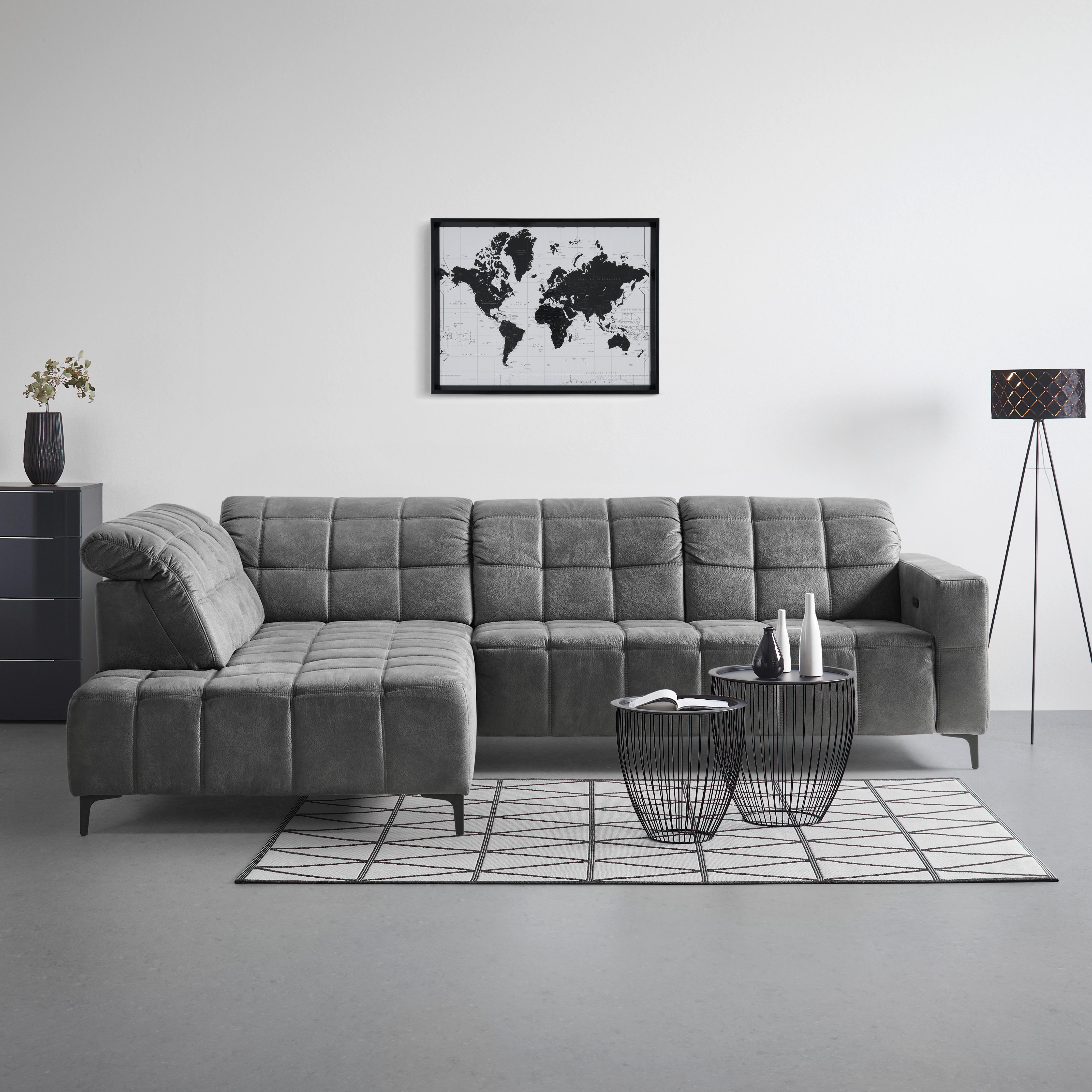 canapé d'angle Panama  in Grau ca. 216x304 cm - Anthrazit/Schwarz, Konventionell, Textil/Metall (216/304cm) - Premium Living