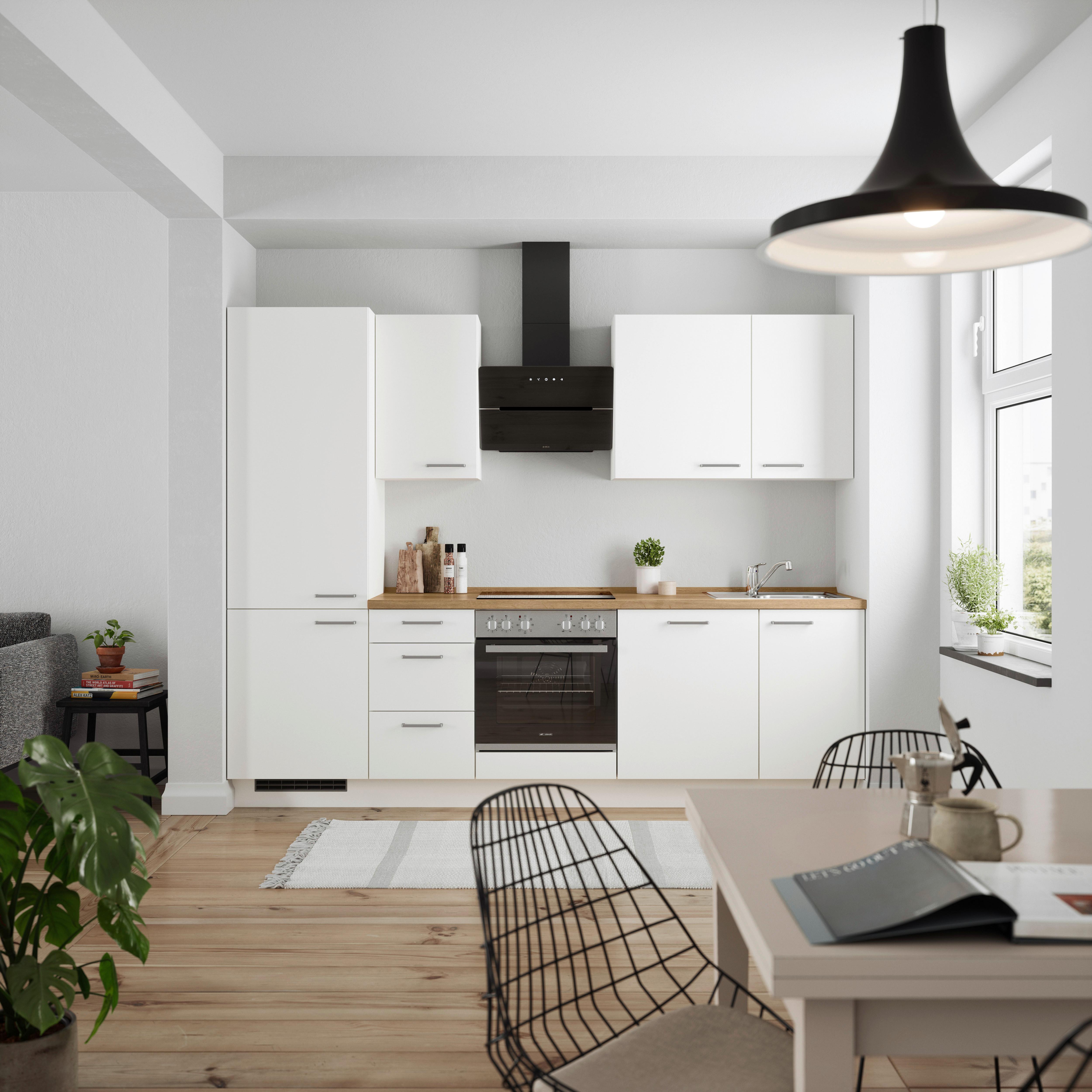 Küchenblock Touch High m. Geräten Weiß - Edelstahlfarben/Eichefarben, MODERN, Holzwerkstoff/Metall (270cm) - Nobilia