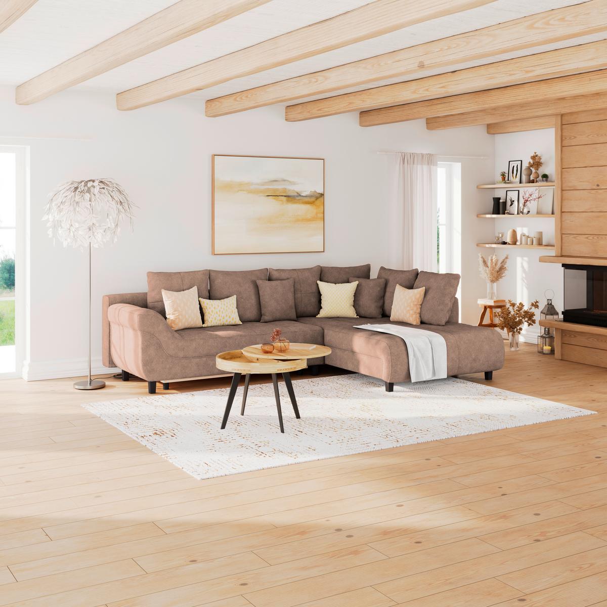 Kutna Garnitura Mendoza - siva/smeđa, Design, tekstil/drvo (309/197cm) - Modern Living
