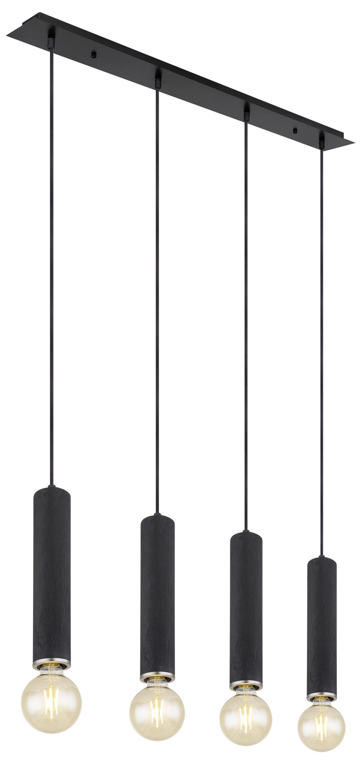 Hängeleuchte Marion in Schwarz max. 60 Watt - Schwarz/Nickelfarben, Basics, Holz/Textil (93/10/120cm) - Globo