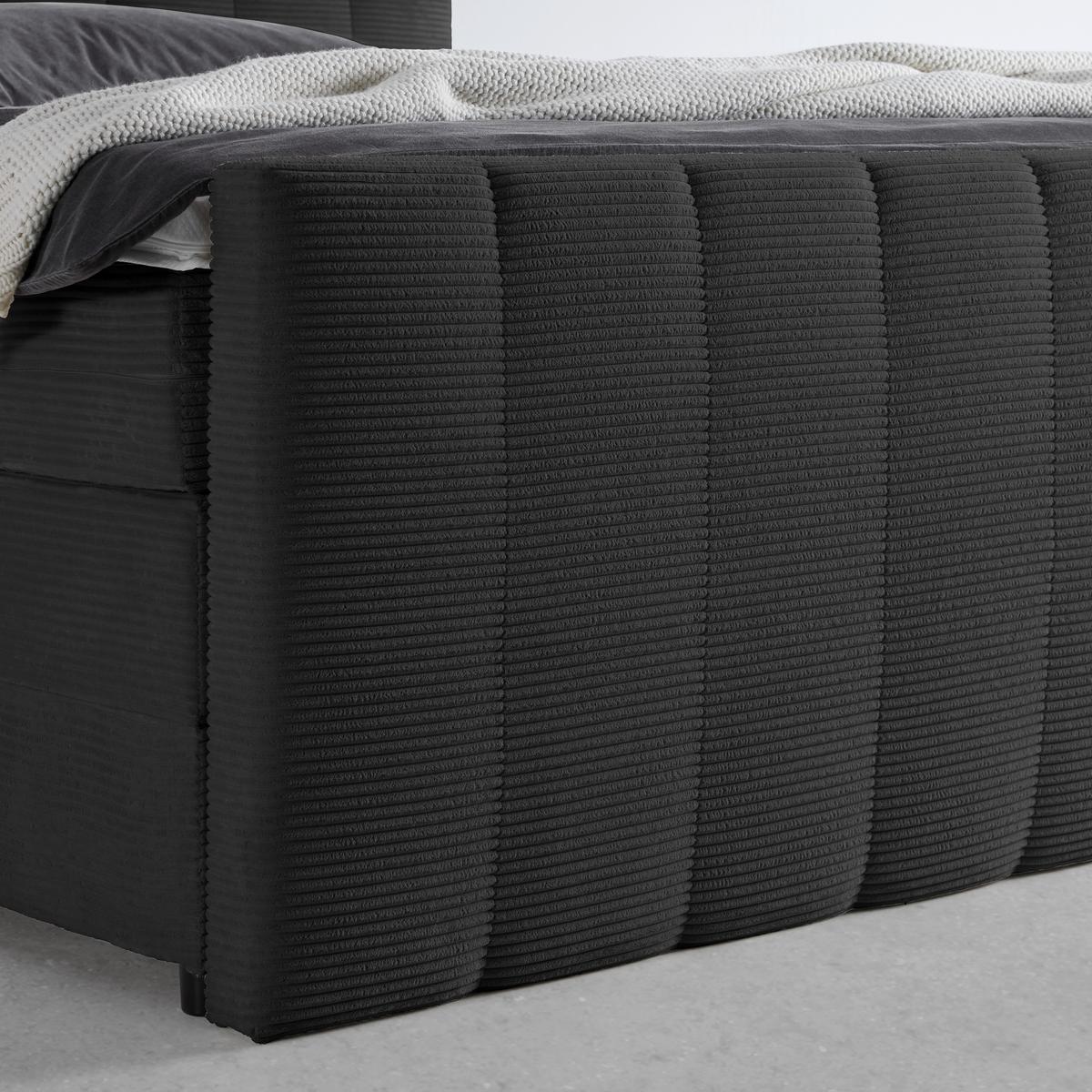 Boxspringbett Malaga Schwarz ca. 180x200cm - Silberfarben/Schwarz, KONVENTIONELL, Holzwerkstoff/Kunststoff (180/200cm) - Premium Living