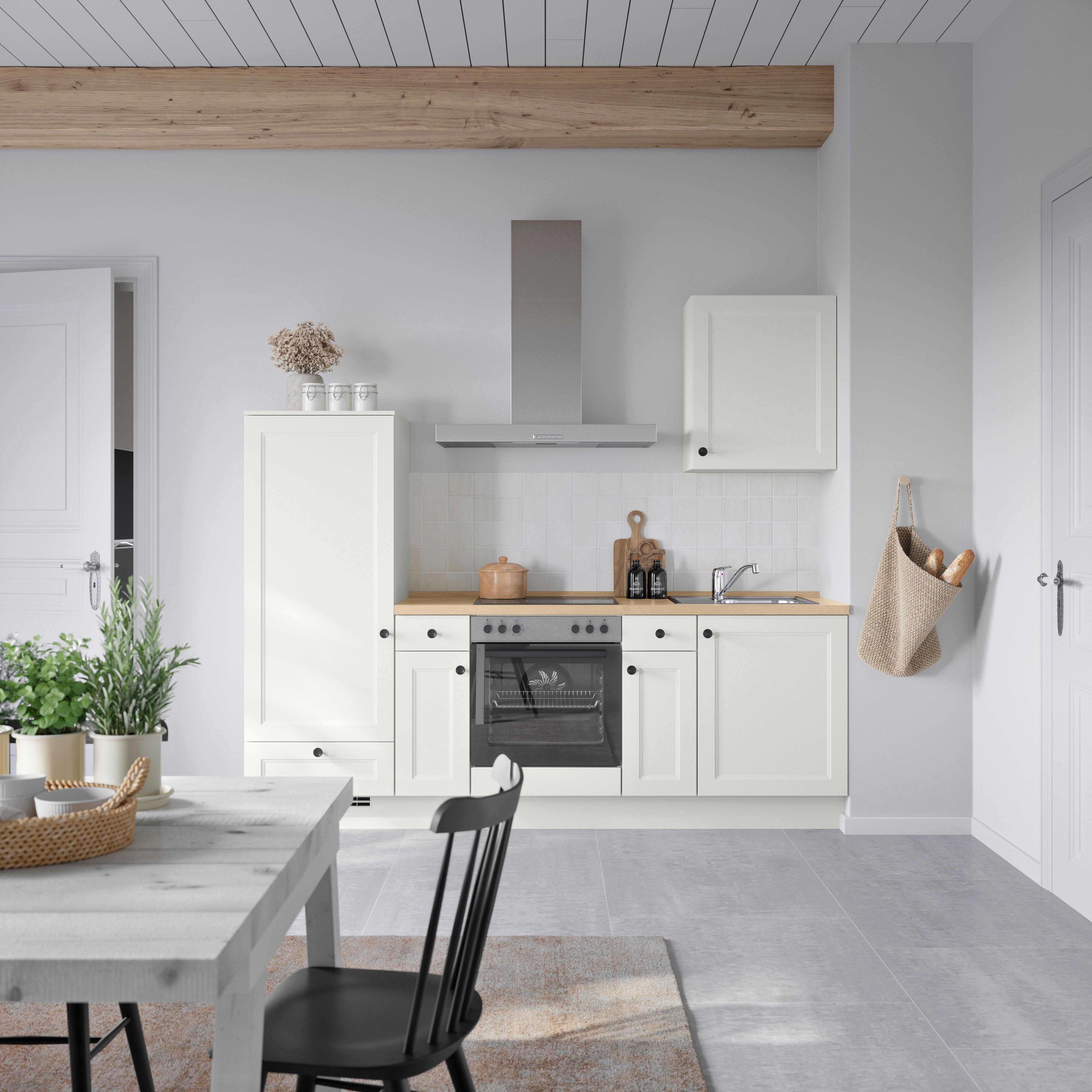 Küchenblock Cascada Low m. Geräten Weiß - Eichefarben/Schwarz, MODERN, Holzwerkstoff/Metall (240cm) - Nobilia