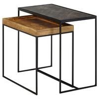 Beistelltischset Wohnling 2er-Set Mangoholz/Schwarz - Braun, MODERN, Holz/Stein (60/30/50cm) - MID.YOU