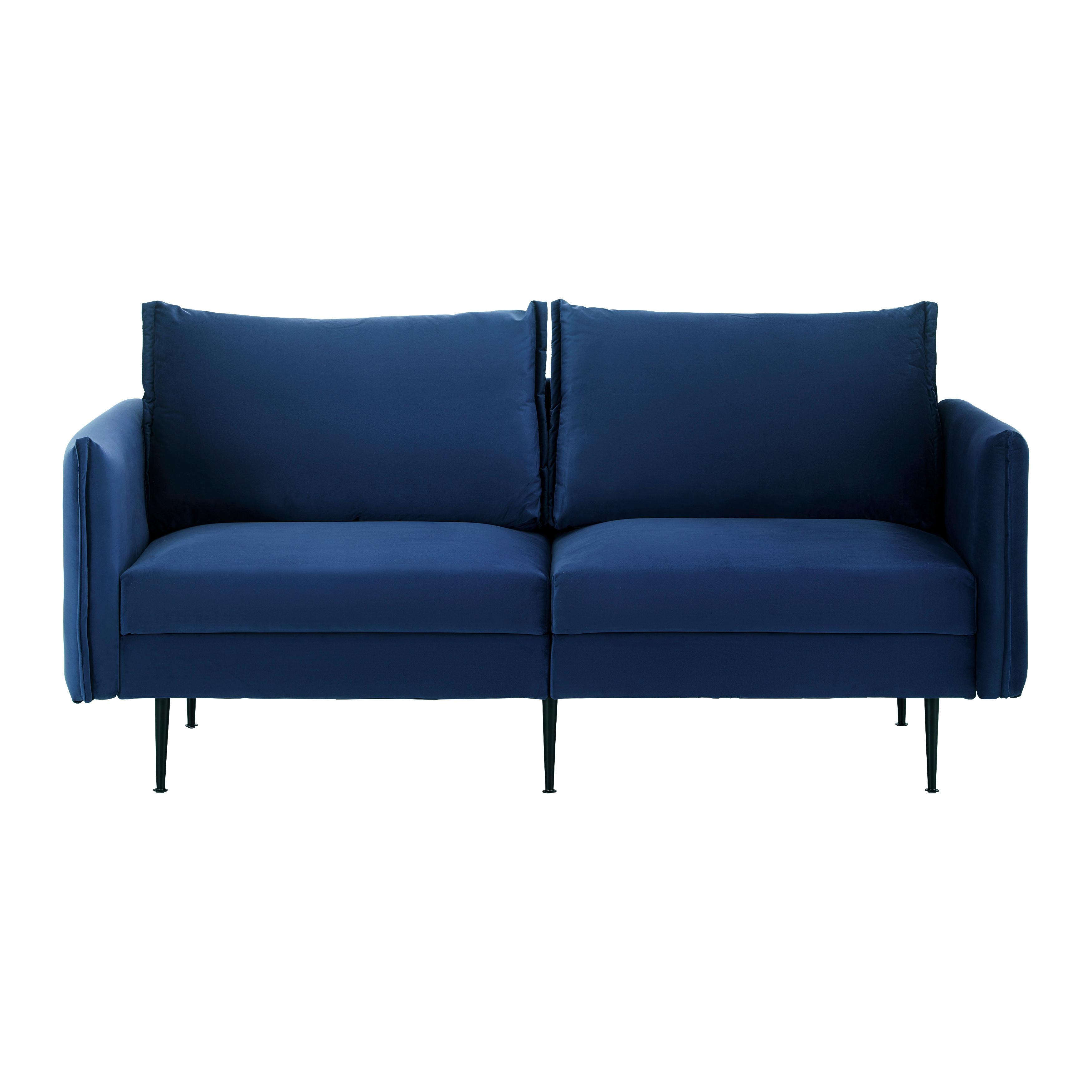 Sofa Yara Grün Samt - Blau/Schwarz, MODERN, Holz/Textil (194/77/92cm) - Bessagi Home