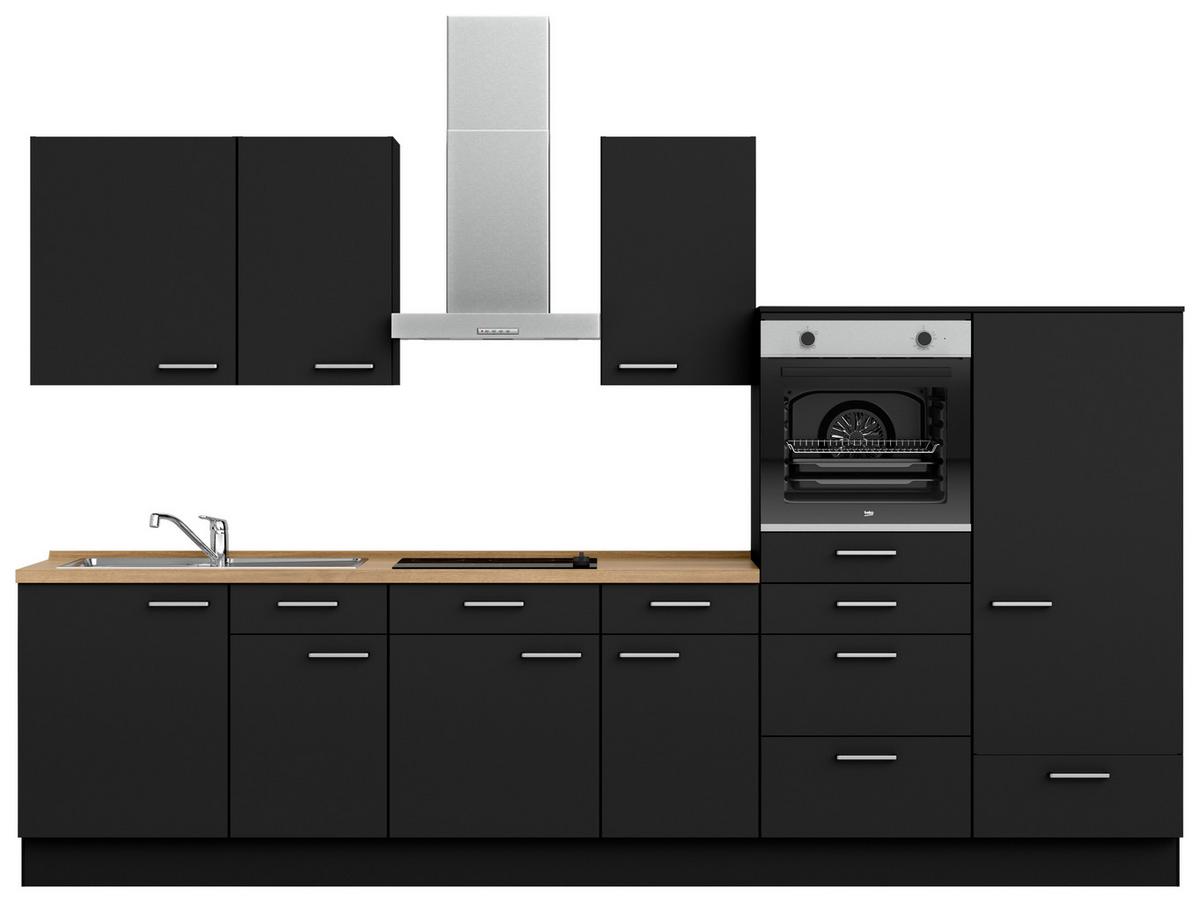 Küchenblock Touch Low m. Geräten Schwarz - Edelstahlfarben/Eichefarben, MODERN, Holzwerkstoff/Metall (330cm) - Nobilia