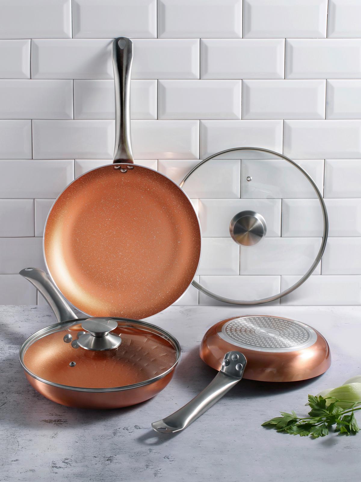 Serpenyőkészlet Optimum Plus - rézszínű/áttetsző, Modern, Üveg/fém (18/22/26cm)