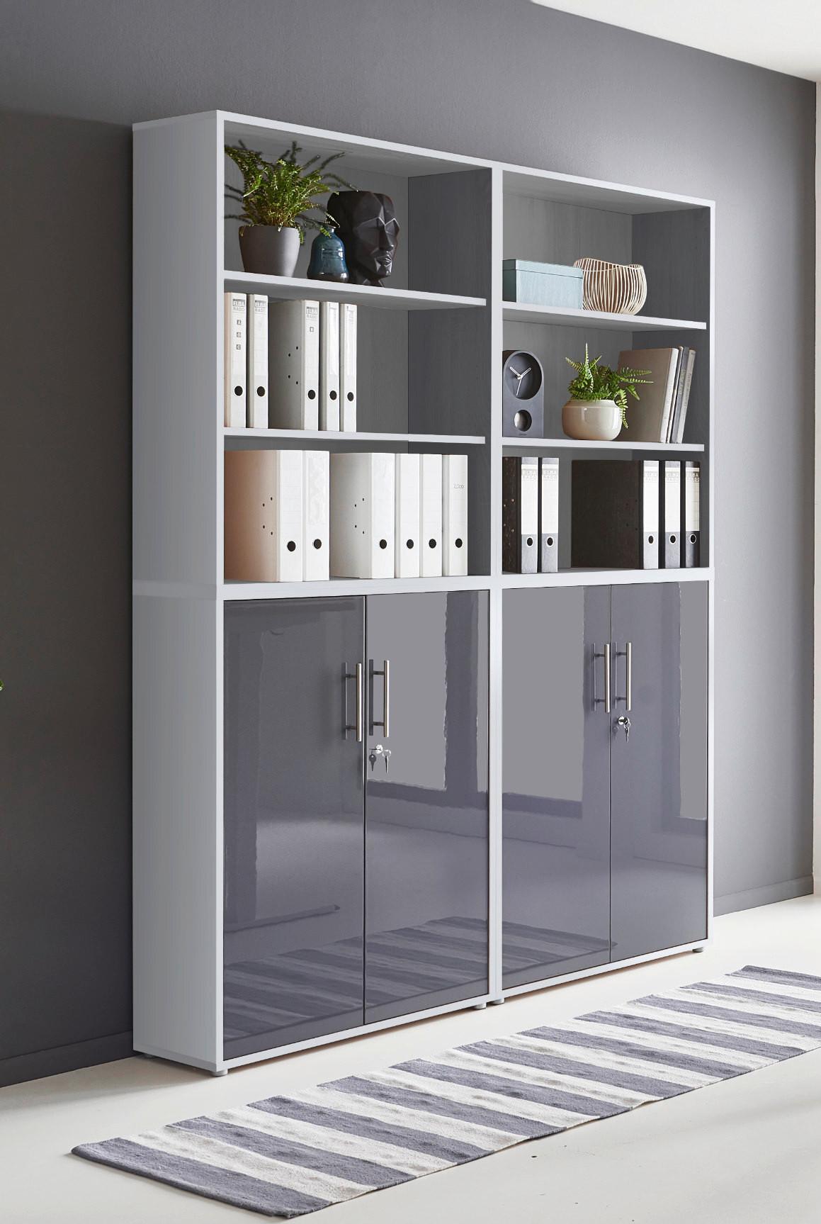 Aktenschrank Office Edition Sw Set 11 Grau - Anthrazit Hochglanz/Grau, MODERN, Holzwerkstoff (168,8/227,2/33cm) - MID.YOU