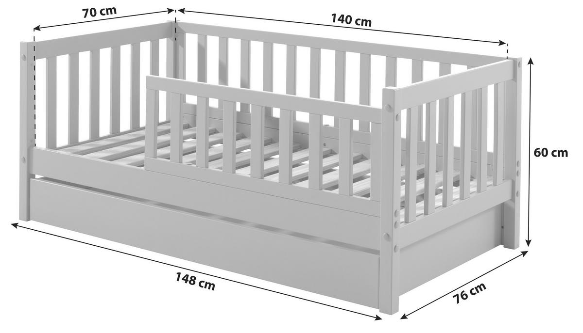 Kinder-/Juniorbett 70x140 cm, grau - Kieferfarben/Grau, MODERN, Holz (70/140cm) - MID.YOU