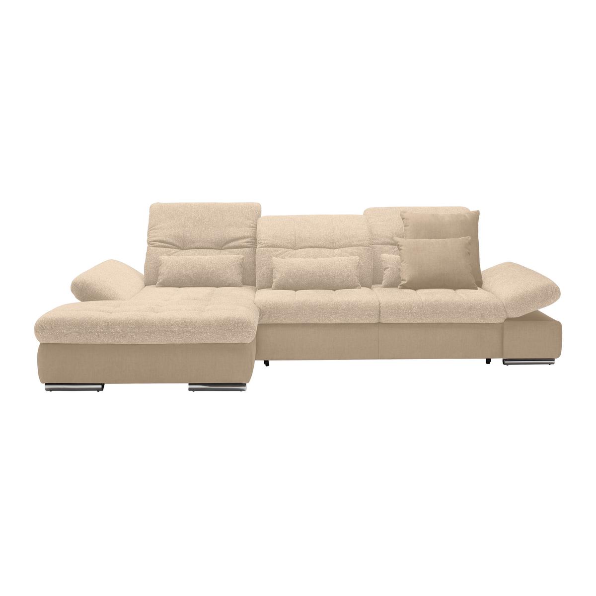 Wohnlandschaft Sanfino Beige - Chromfarben/Beige, KONVENTIONELL, Holz/Textil (199/79-96/305cm) - Premium Living