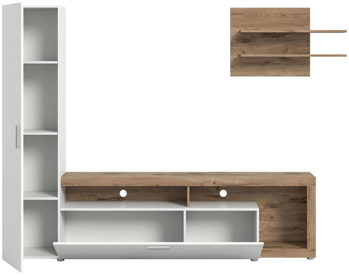 Dnevni Regal Cross, Barva Hrasta, Bela, 3-Delno - črna/barve hrasta, Design, umetna masa/leseni material (218/178/31cm) - Livetastic