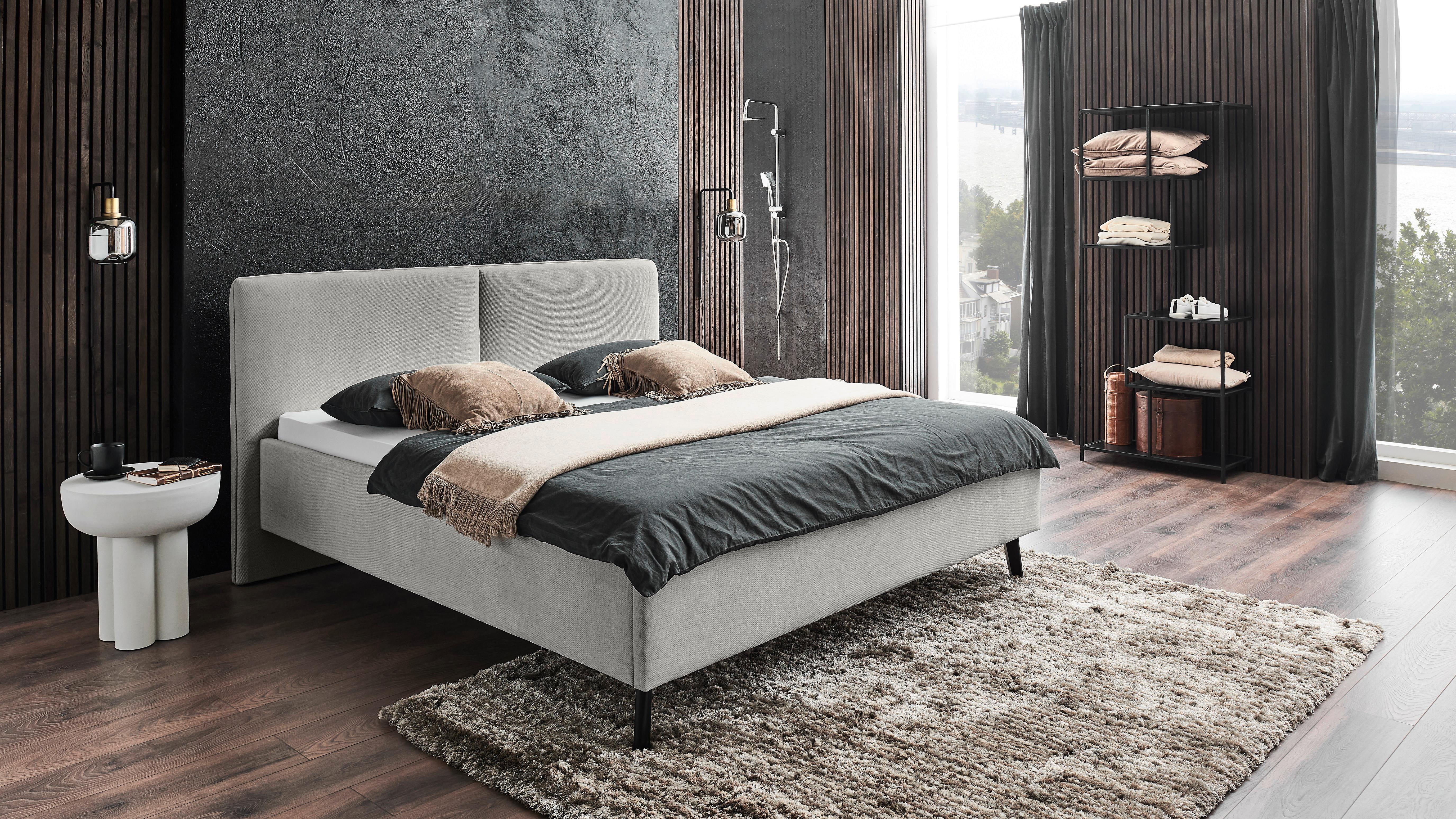 Polsterbett Palma Hellgrau ca. 160x200cm - Hellgrau/Schwarz, KONVENTIONELL, Holz/Textil (160/200cm) - Premium Living