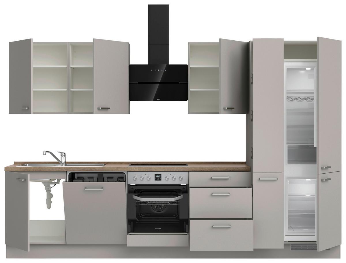 Küchenblock Touch High m. Geräten Grau - Eiche dunkel/Edelstahlfarben, MODERN, Holzwerkstoff/Metall (330cm) - Nobilia