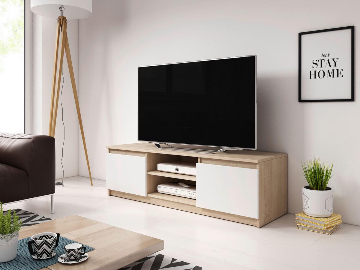 Lowboard Dingo mit LED Sonoma Eiche/Weiß - Schwarz/Weiß, Design, Holzwerkstoff/Kunststoff (120/35,5/38cm) - Livetastic