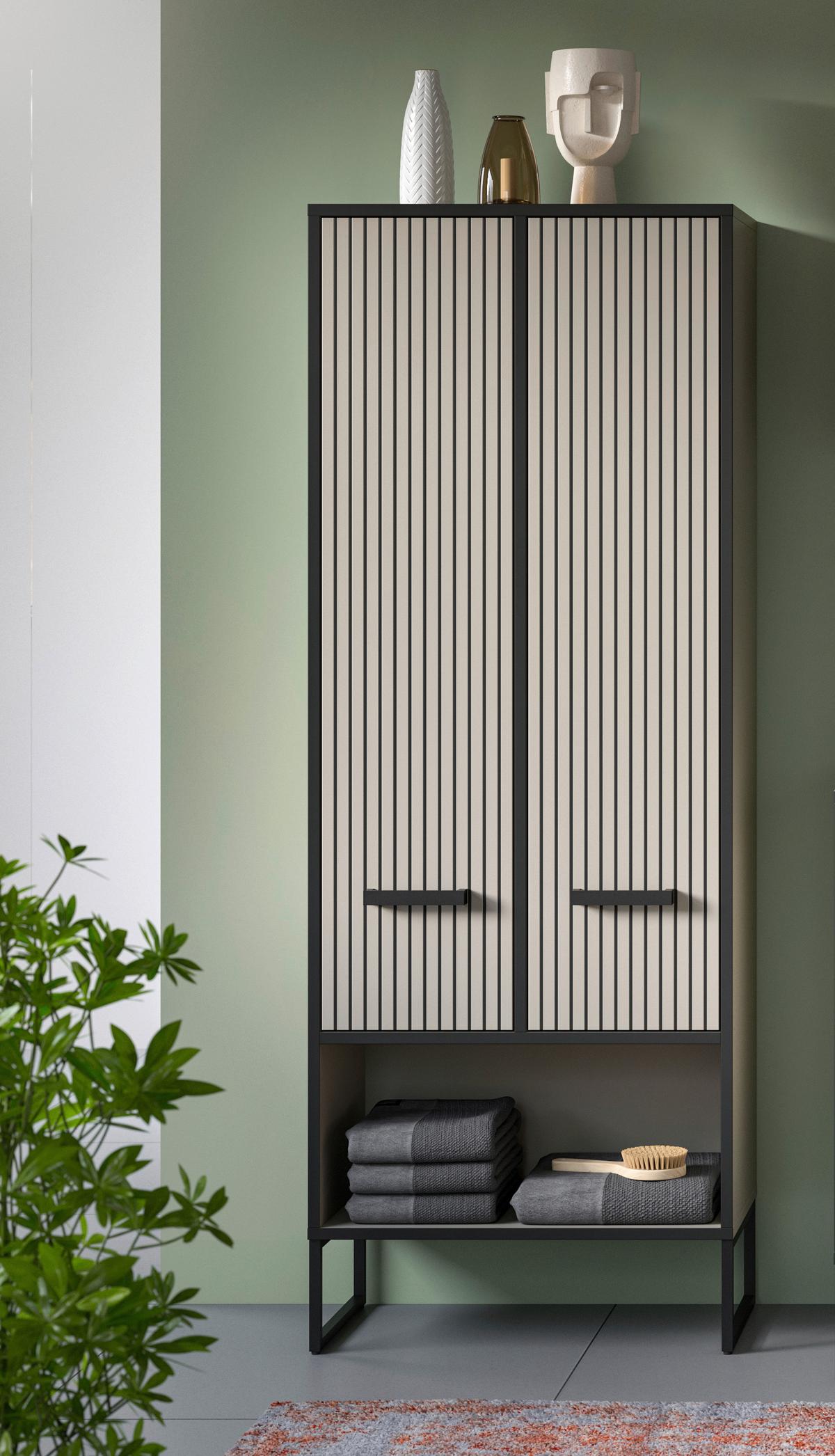 Hochschrank BAGNO ca.59x159x32cm Kaschmir - Kaschmir/Schwarz, MODERN, Holzwerkstoff/Metall (59/159/32cm) - MID.YOU