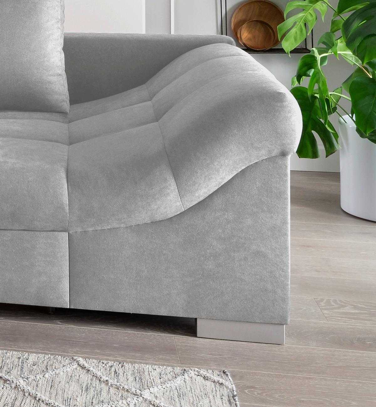 Wohnlandschaft Alvito Hellgrau Nylon/Mikrofaser - Silberfarben/Hellgrau, Design, Holz/Textil (202/298cm) - MID.YOU