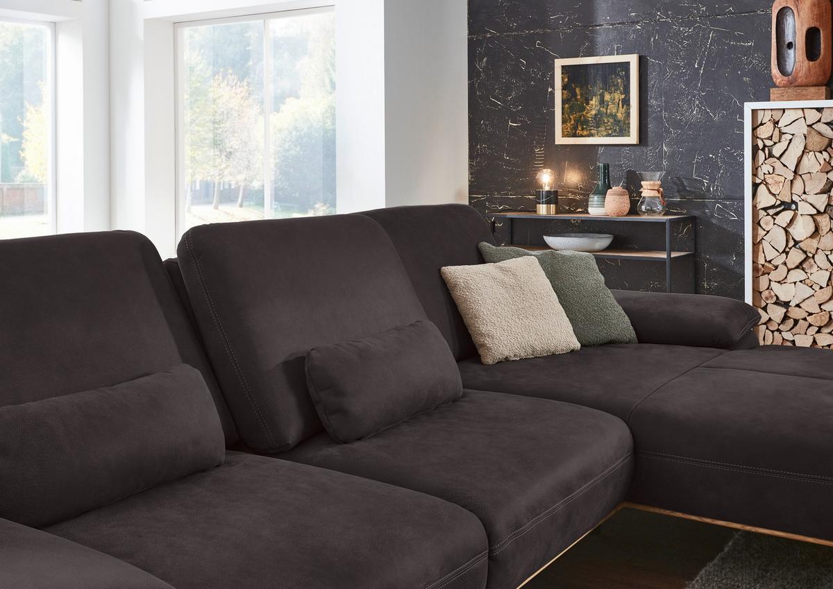 Wohnlandschaft Erling Dunkelbraun - Beige/Dunkelbraun, MODERN, Leder/Metall (322/89/187cm) - Premium Living