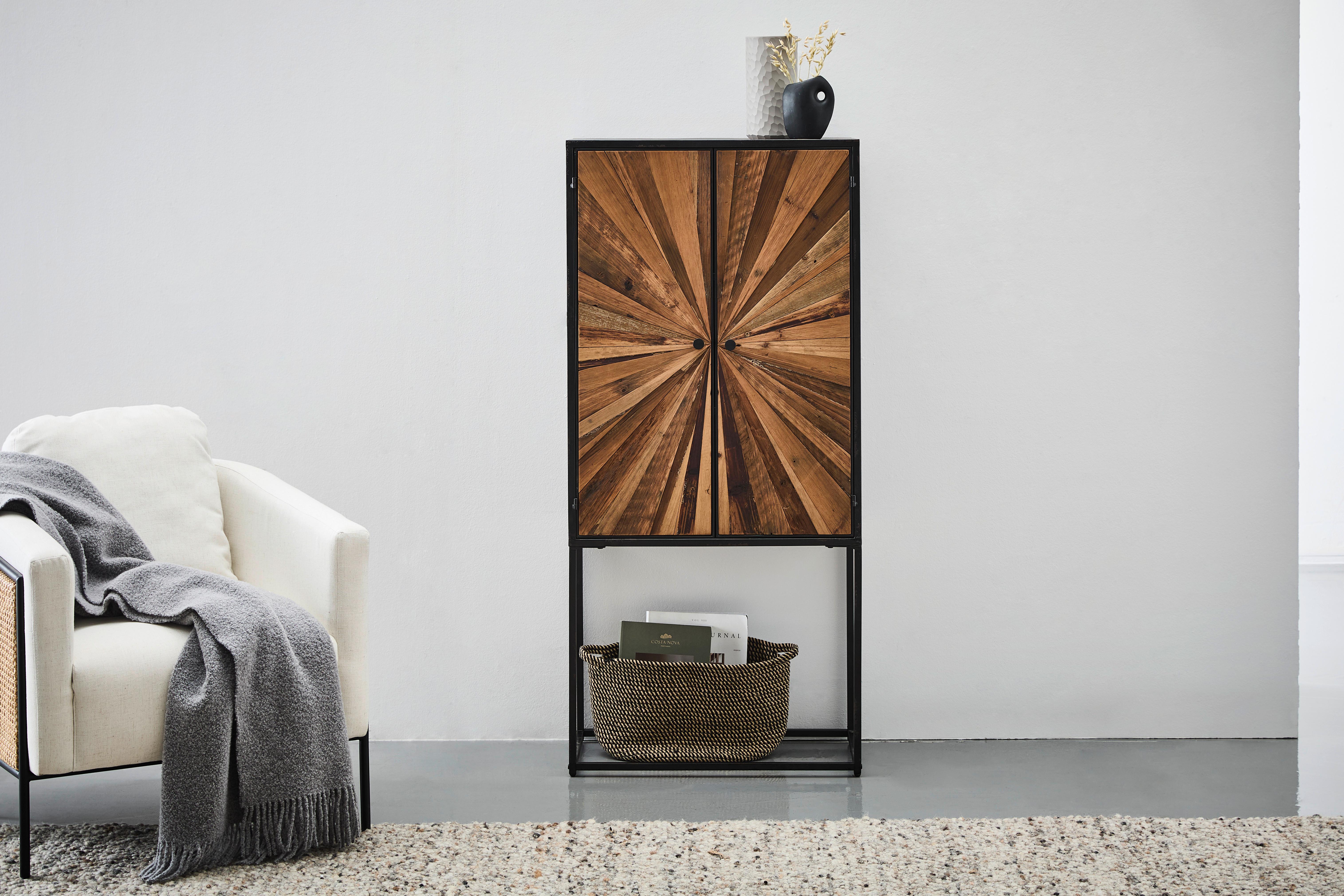 KOMODA WYSOKA ALEX - kolor naturalny/czarny, Lifestyle, metal/drewno (65/141/37cm) - Landscape