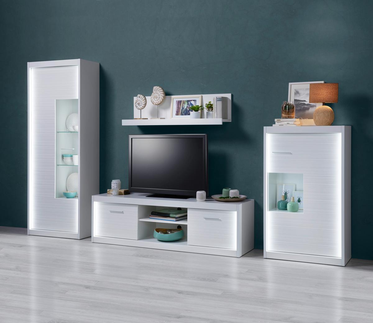 Dnevni Regal Lenny, Bela - srebrne barve/bela, Moderno, kovina/leseni material (300/190/35-42cm) - Premium Living