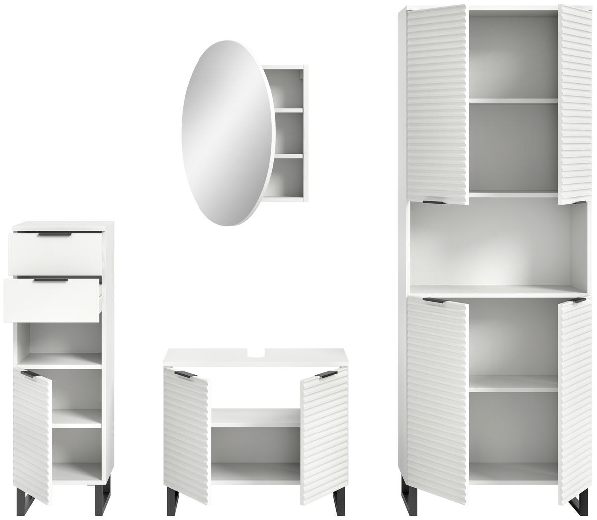 Badezimmer Riff 4-tlg. ca. 175 cm Weiß/Schwarz - Schwarz/Weiß, MODERN, Holzwerkstoff/Metall (175cm) - MID.YOU