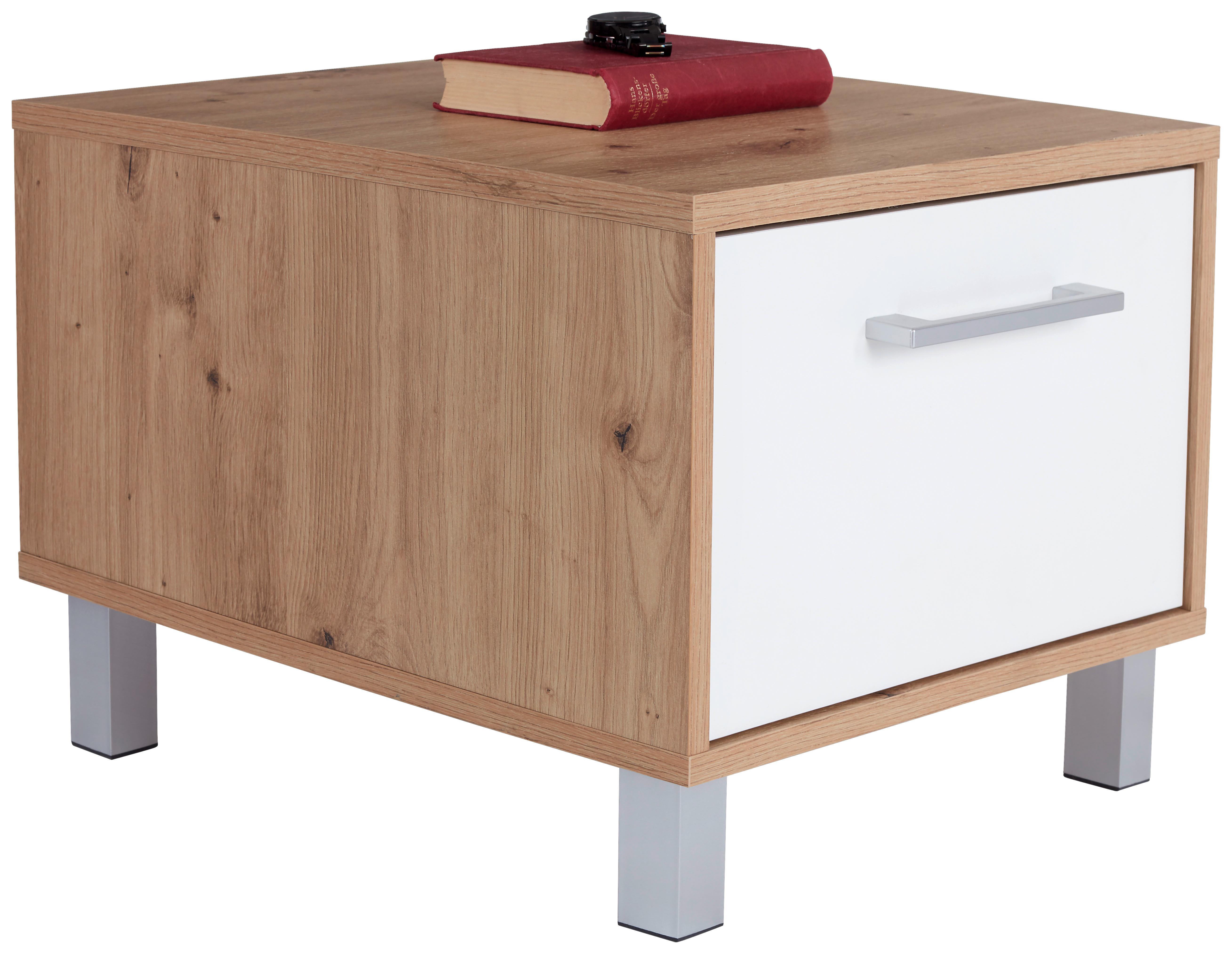 Noćni Stočić Box - boja aluminijuma/boja hrasta, Moderno, pločasti materijal (50/37/50cm) - Mömax