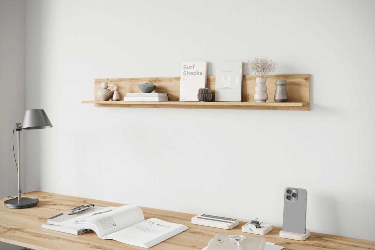 Stenska Polica Vera 138, Barva Hrasta - hrast wotan, Design, leseni material (138,5/18/12cm) - Livetastic