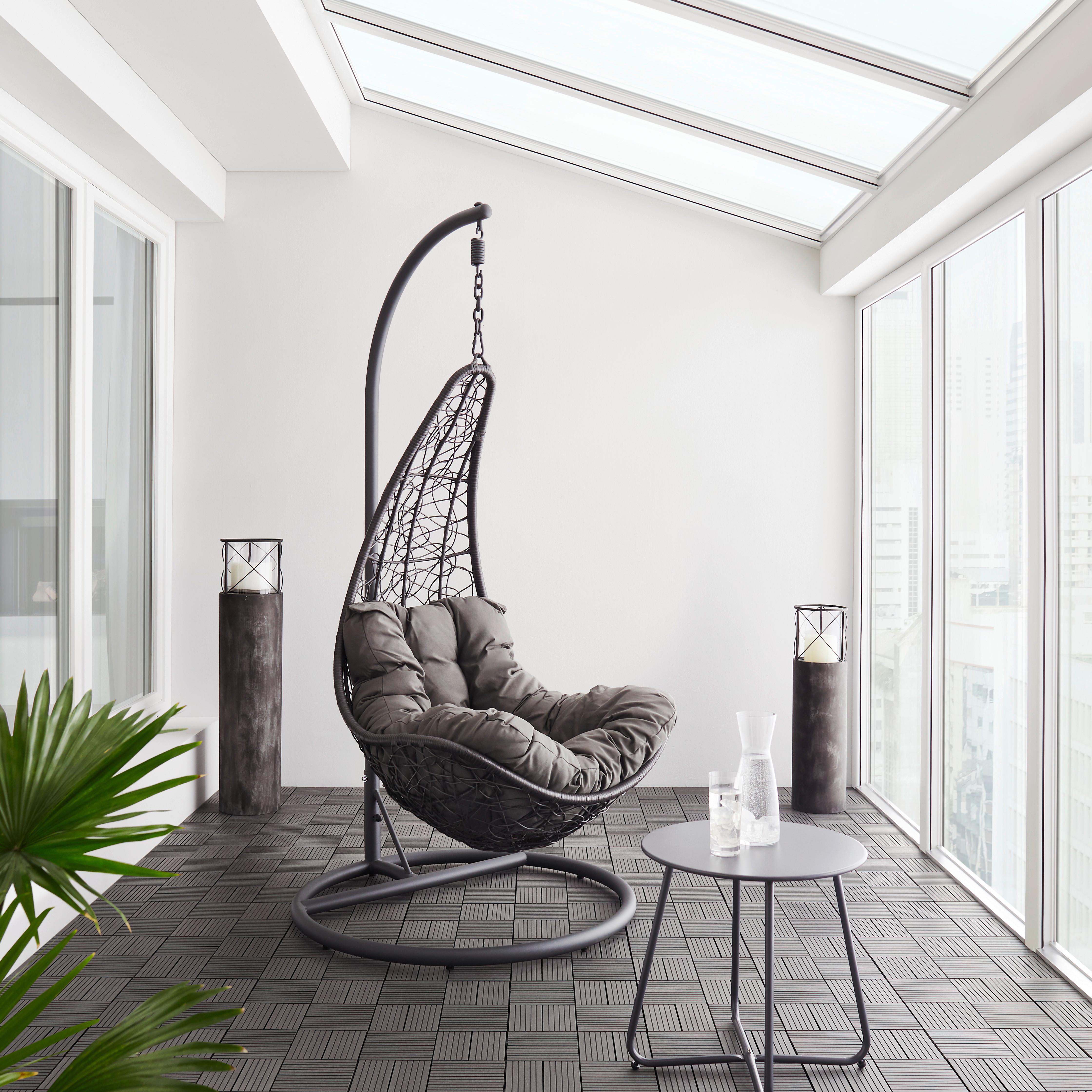 Hängesessel Rosi inkl. Kissen Outdoorstoff - Dunkelgrau, MODERN, Kunststoff/Textil (95/196/96cm) - Bessagi Garden