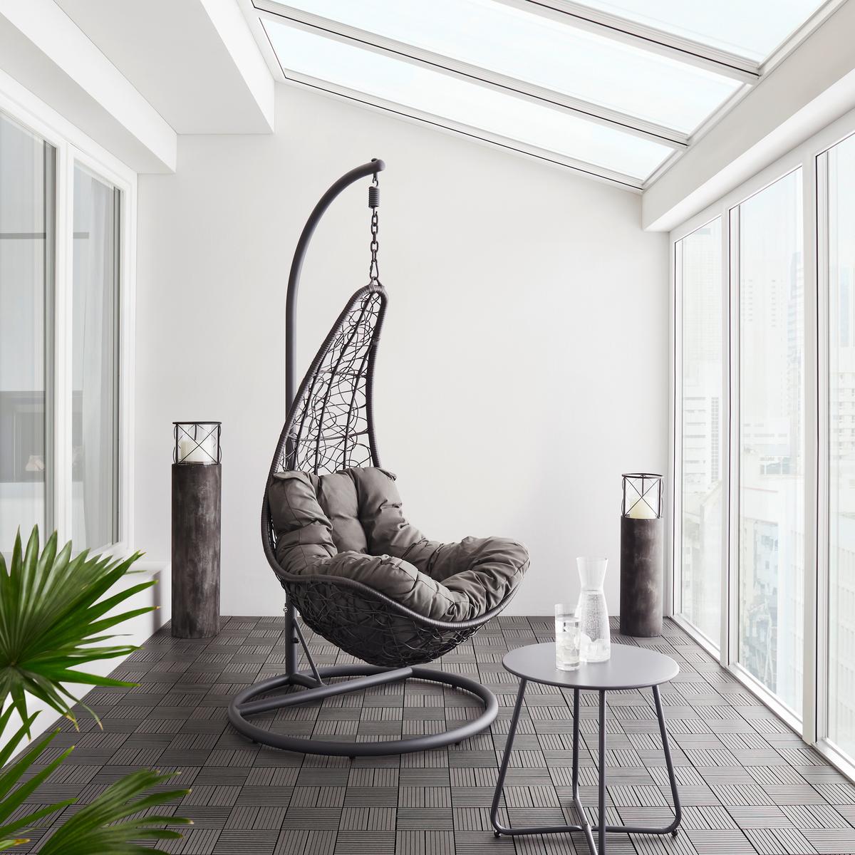 Hängesessel Rosi inkl. Kissen Outdoorstoff - Dunkelgrau, MODERN, Kunststoff/Textil (95/196/96cm) - Bessagi Garden