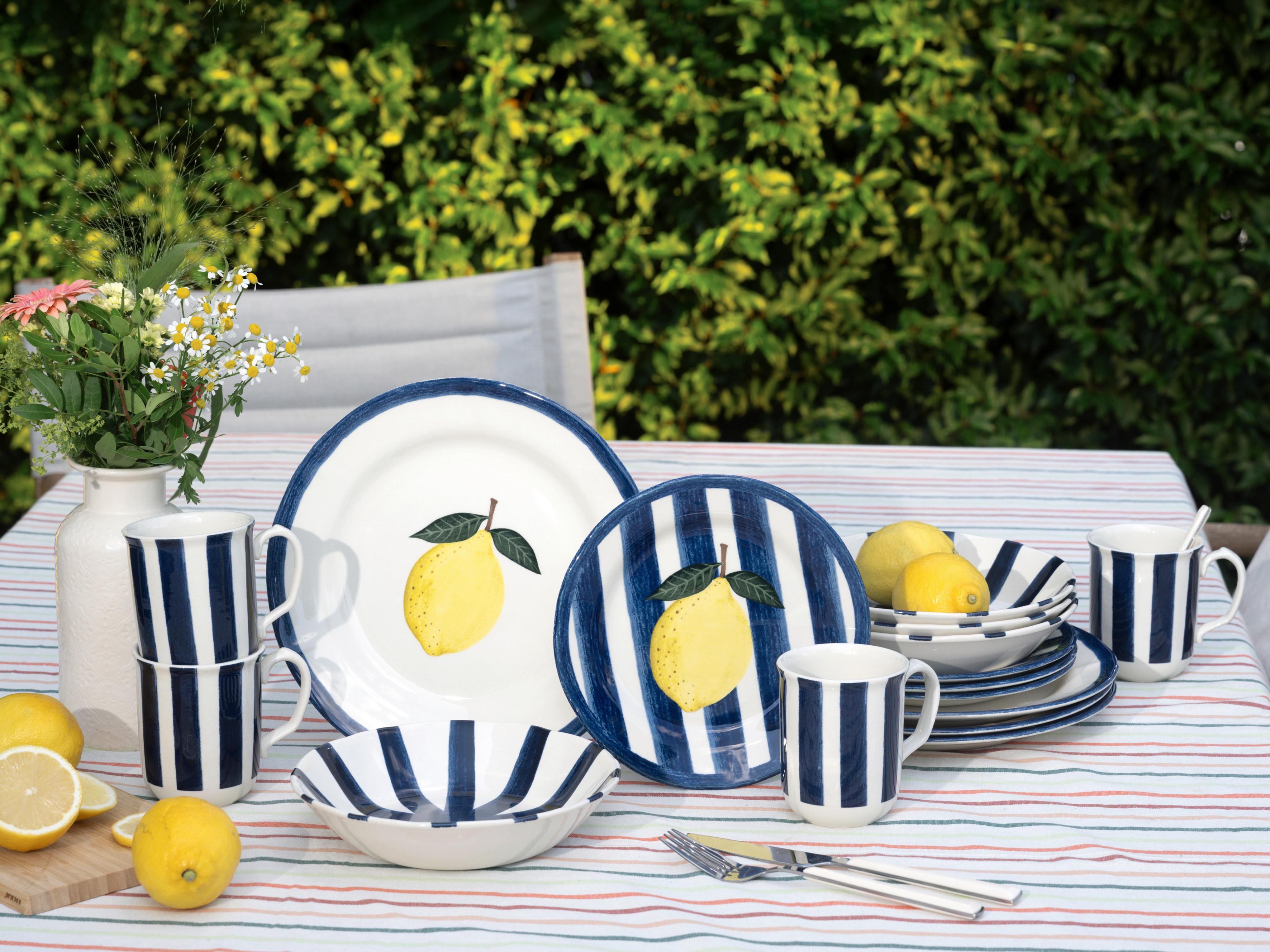 Kombinirani Servis Summer Stripes, 16-Delni - modra/rumena, Basics, keramika - Creatable