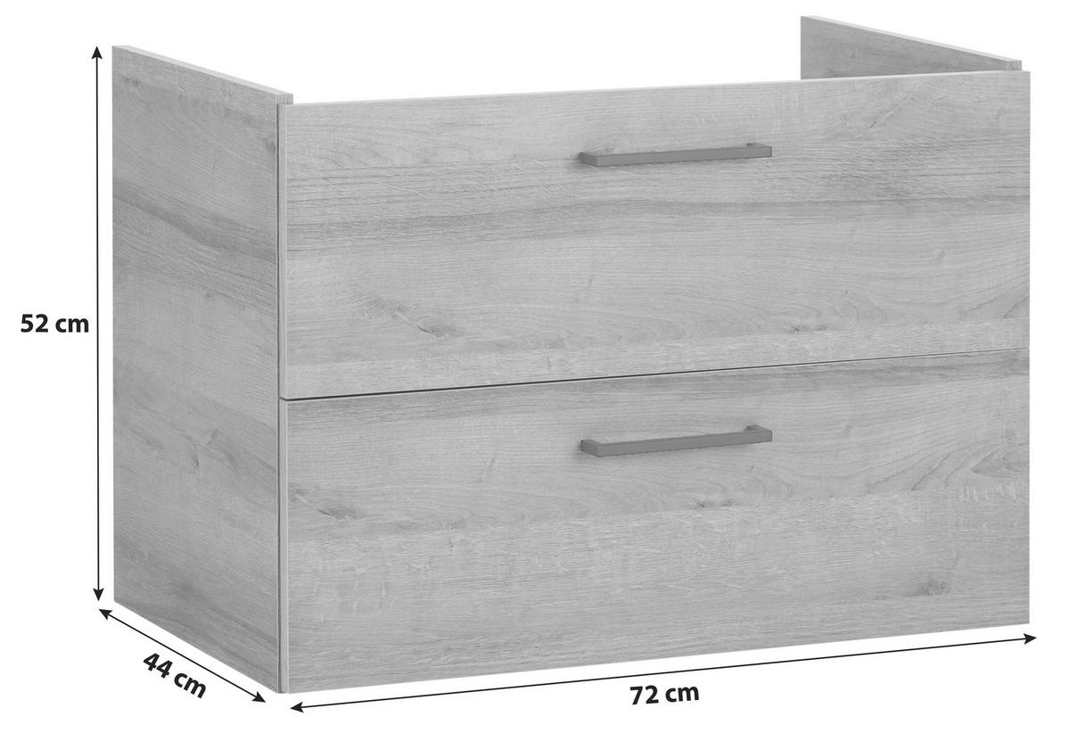Waschbeckenunterschrank Bavelli B: 72 cm Eiche Dekor - Eichefarben/Schwarz, KONVENTIONELL, Holzwerkstoff (72/52/44cm)
