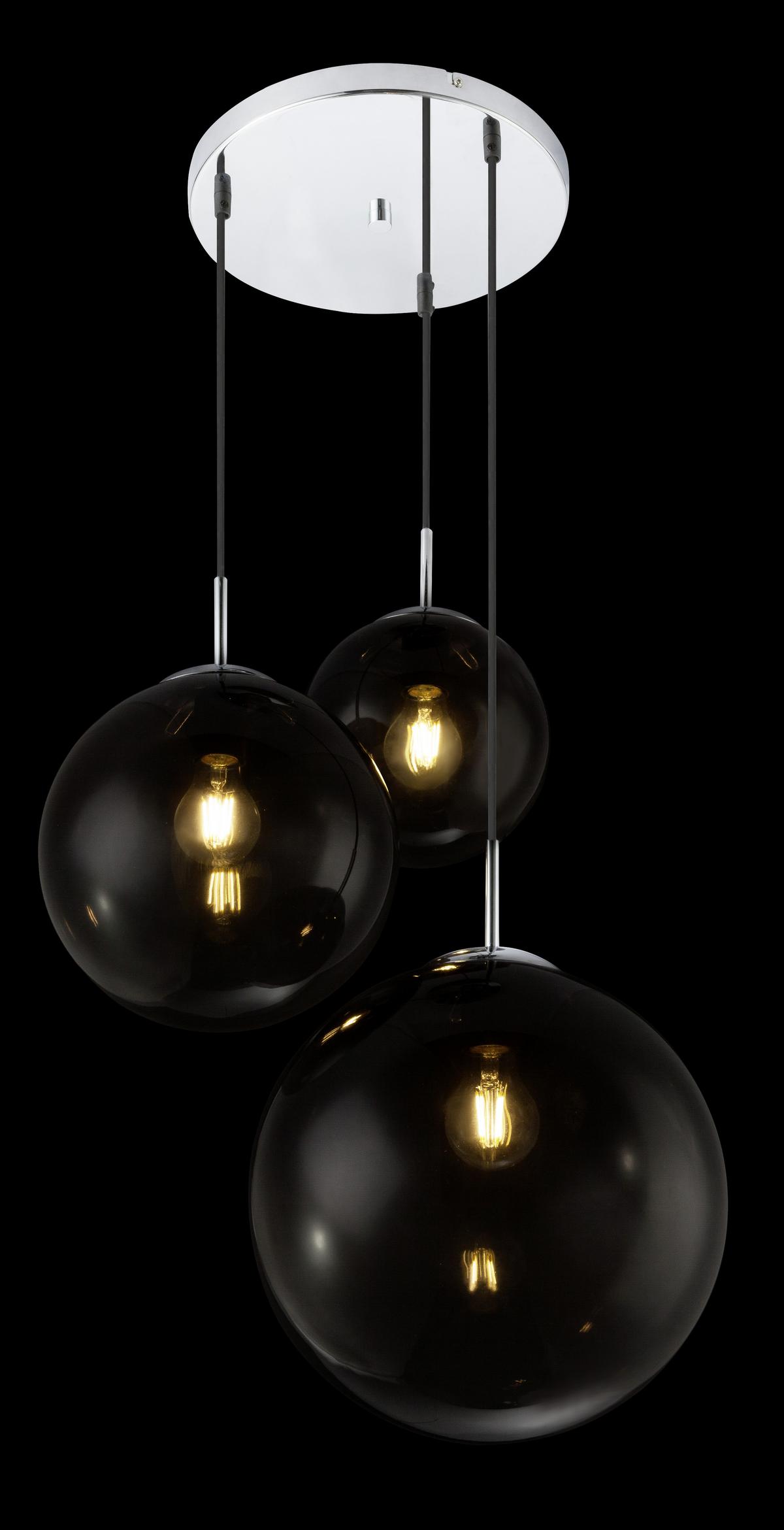 HÄNGELEUCHTE 15861-3 VARUS - Chromfarben/Grau, Design, Glas/Metall (51/120cm) - Globo