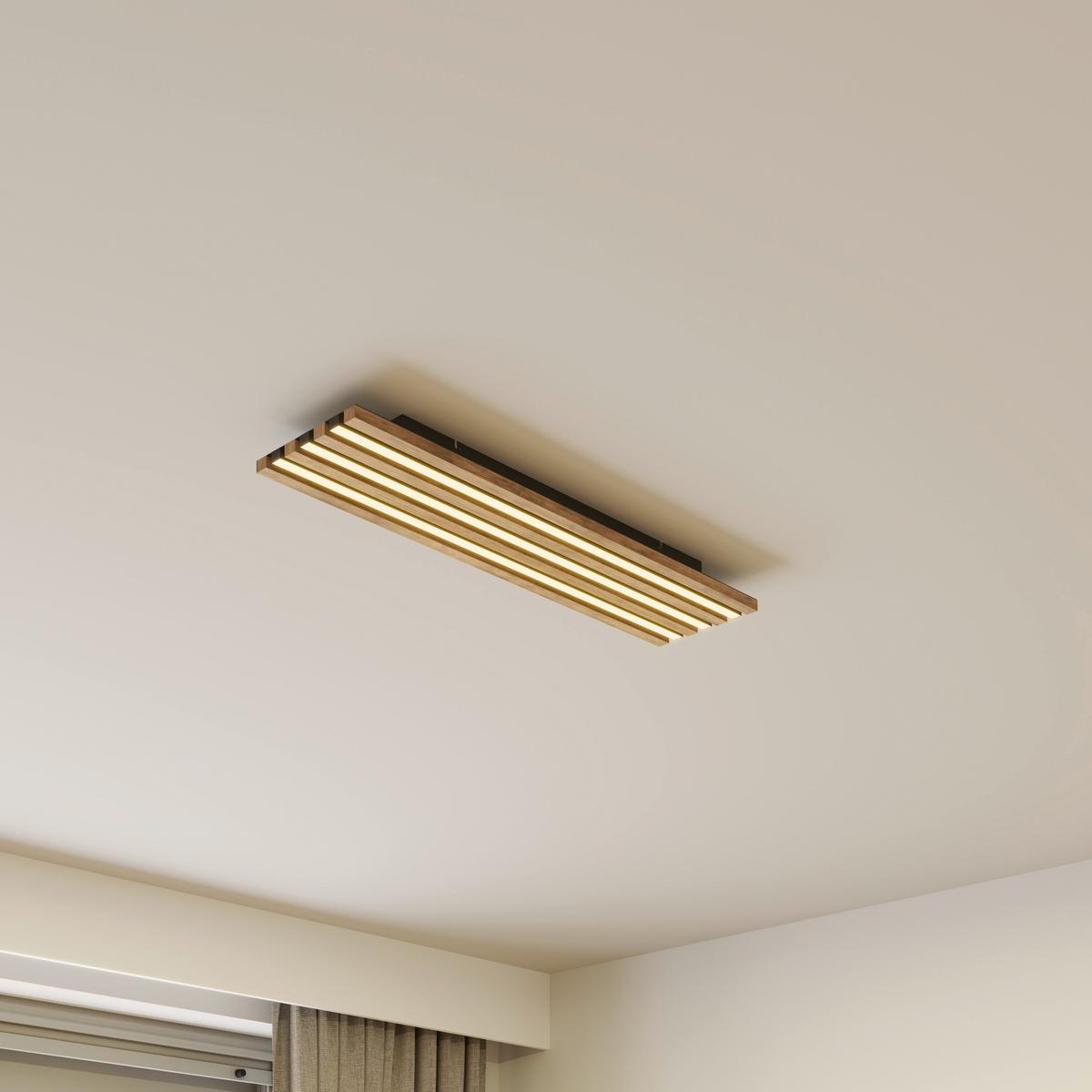 LED-DECKENLEUCHTE 67347D4 HAYDEN - Weiss/Dunkelbraun, Natur, Holzwerkstoff/Kunststoff (80/20/5cm) - Globo