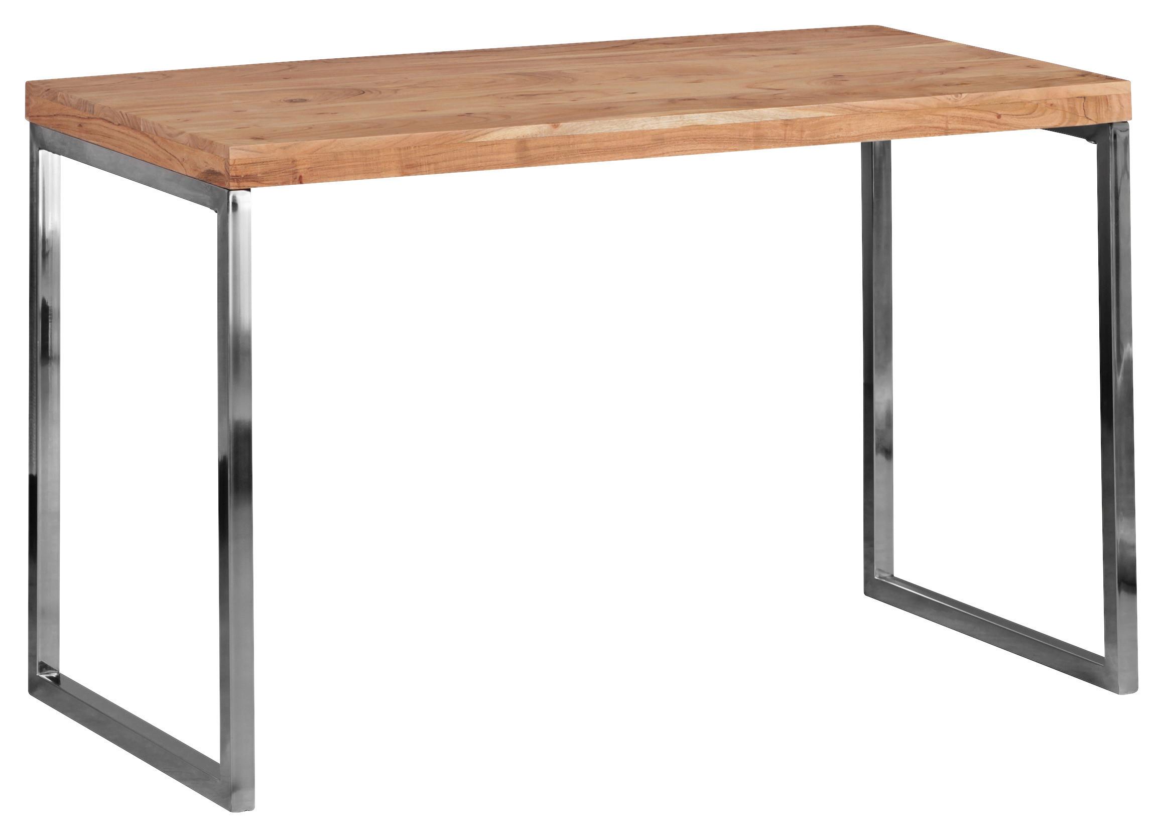 Schreibtisch "Guna", aus Akazie - Chromfarben/Akaziefarben, Design, Holz/Metall (120/60/76cm) - MID.YOU
