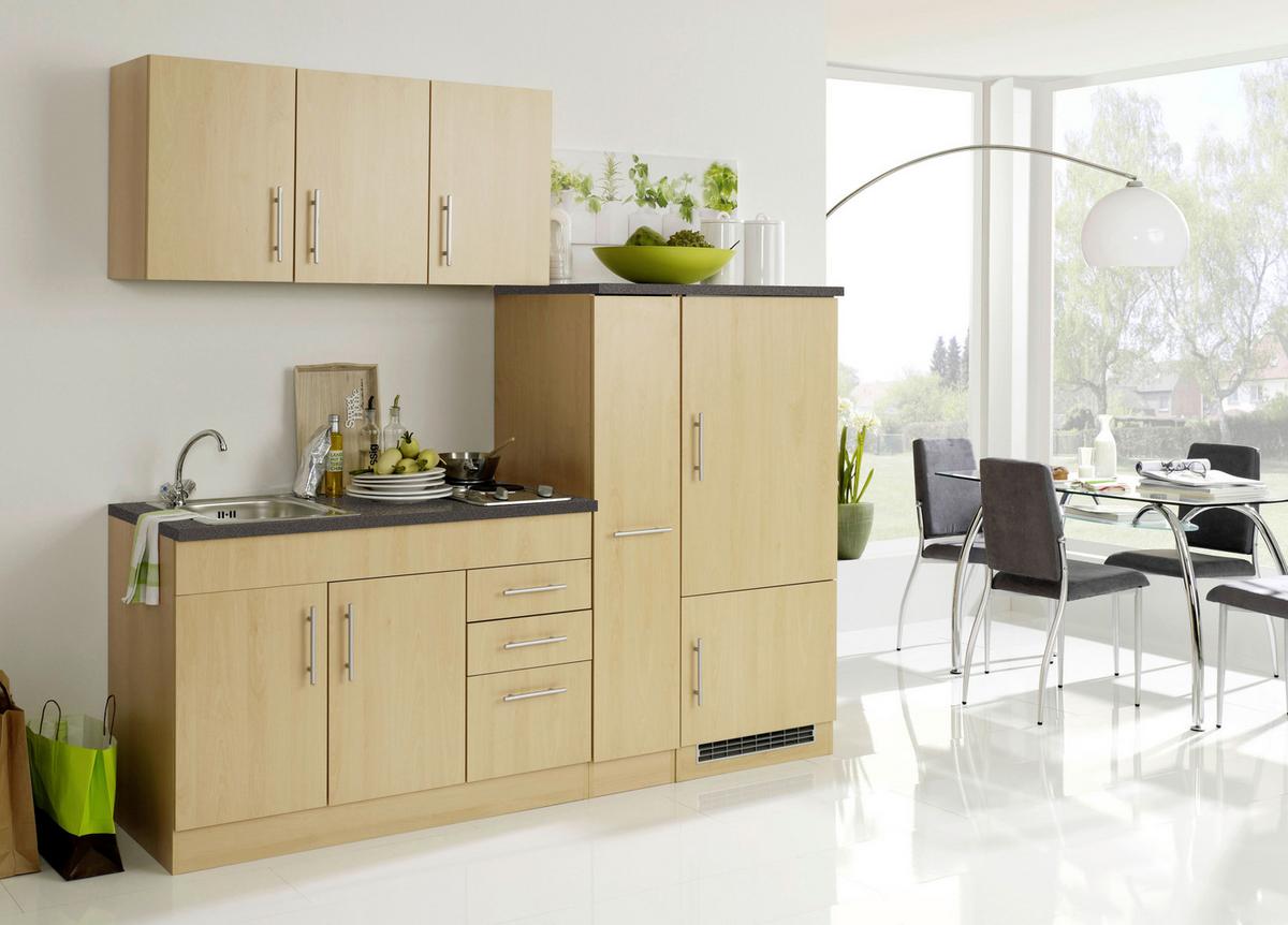 Küchenblock Toronto II m. Geräten Buche - Chromfarben/Buchefarben, MODERN, Holzwerkstoff/Metall (210cm) - Held