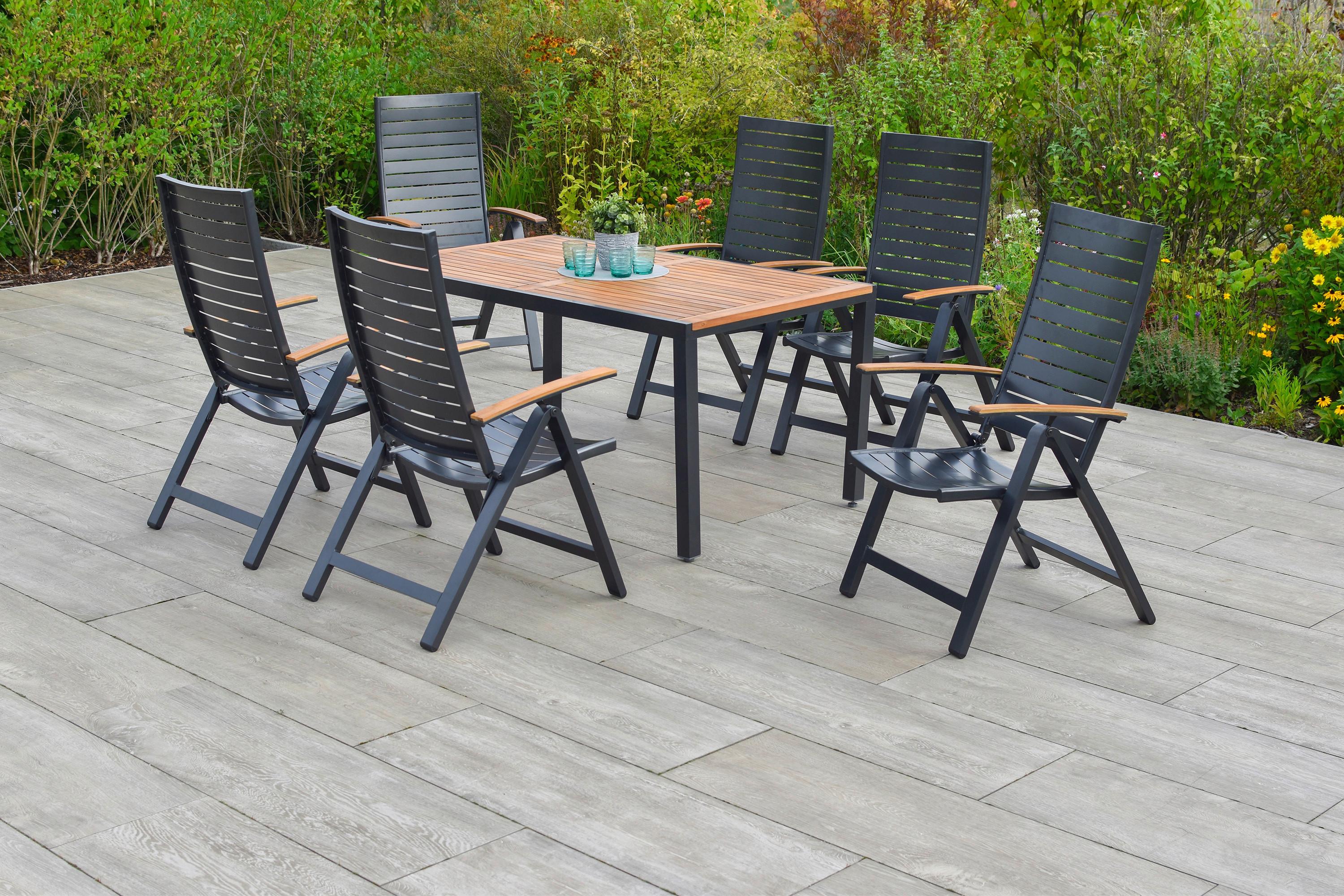 Gartentischgruppe Astros 7-tlg. Graphitfarben - Graphitfarben/Naturfarben, KONVENTIONELL, Holz/Kunststoff - Gardenson